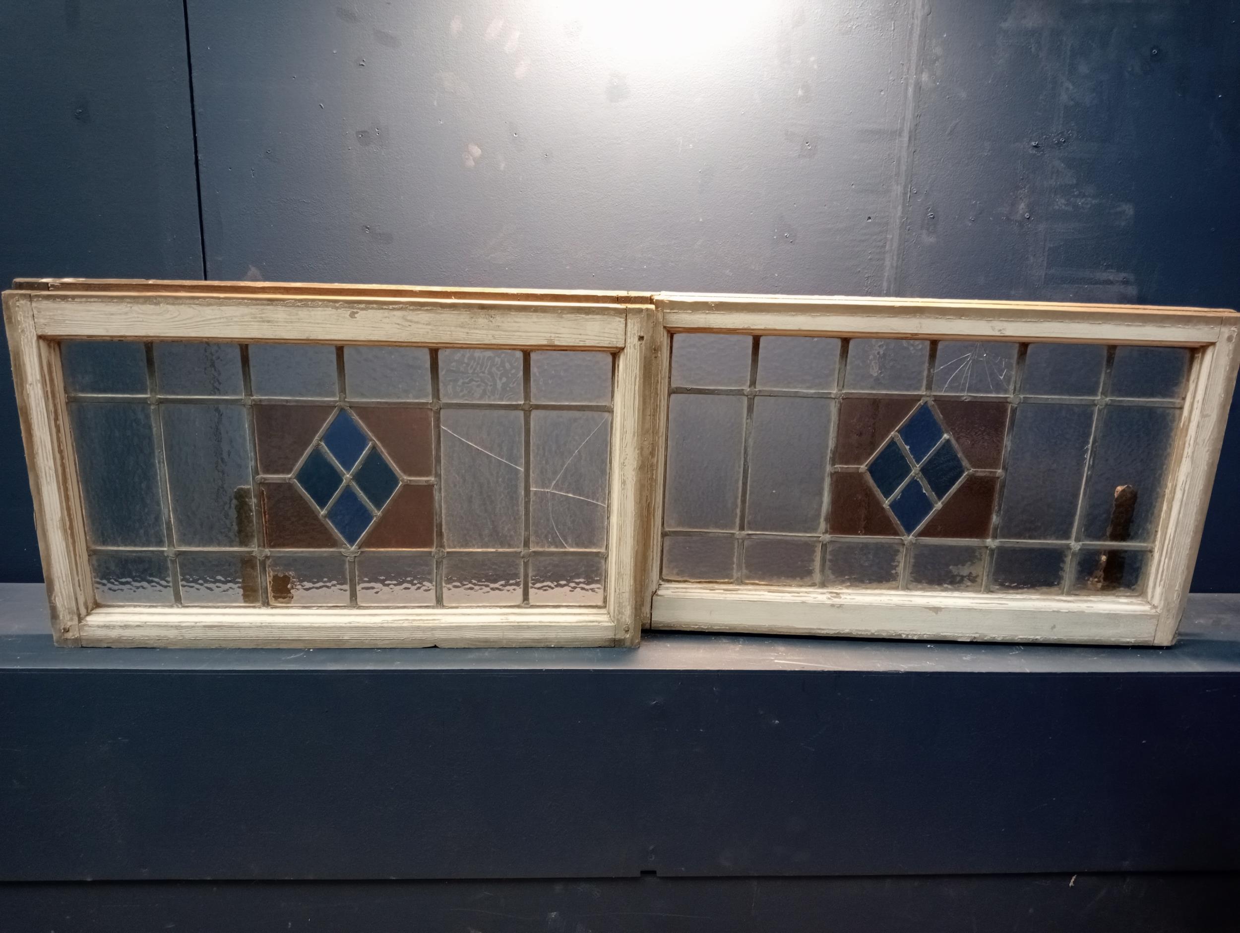 Pair of leaded glass windows {Each H 48cm x W 62cm }. (NOT AVAILABLE TO VIEW IN PERSON) - Image 2 of 2