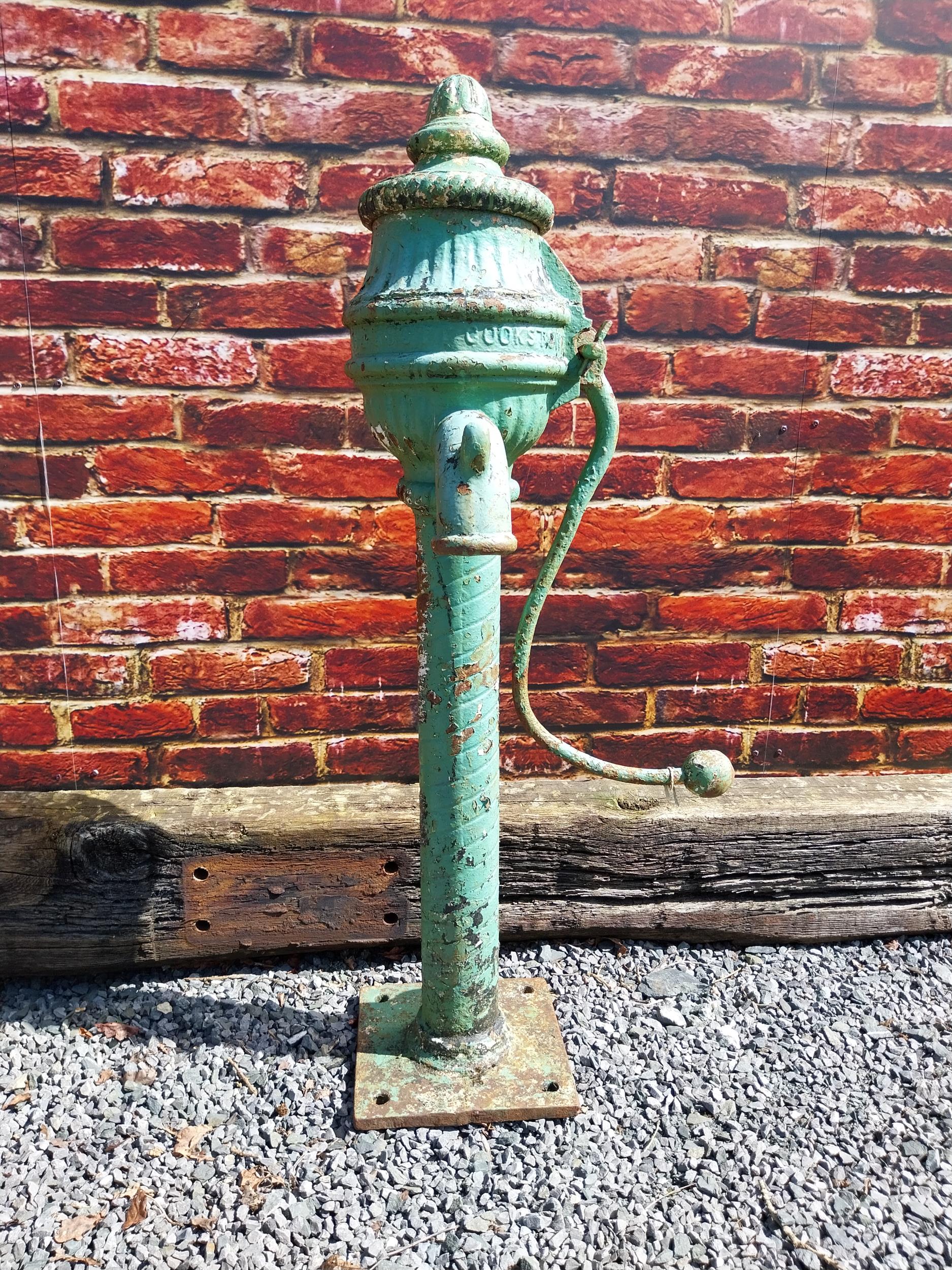 19th C. cast iron water pump - J Scotts Cookstown. {120 cm H x 60 cm W x 45 cm D}.