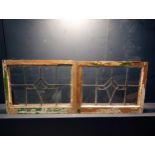 Pair of leaded glass windows {H 48cm x W 76cm }. (NOT AVAILABLE TO VIEW IN PERSON)