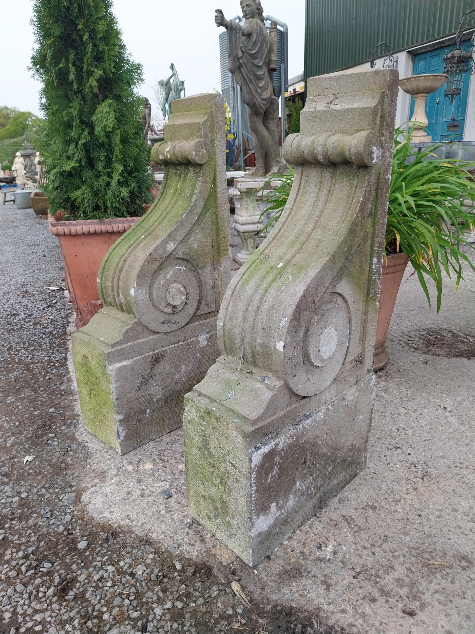 Pair of good quality William IV carved limestone corbels {105 cm H x 22 cm W x 51 cm D}.