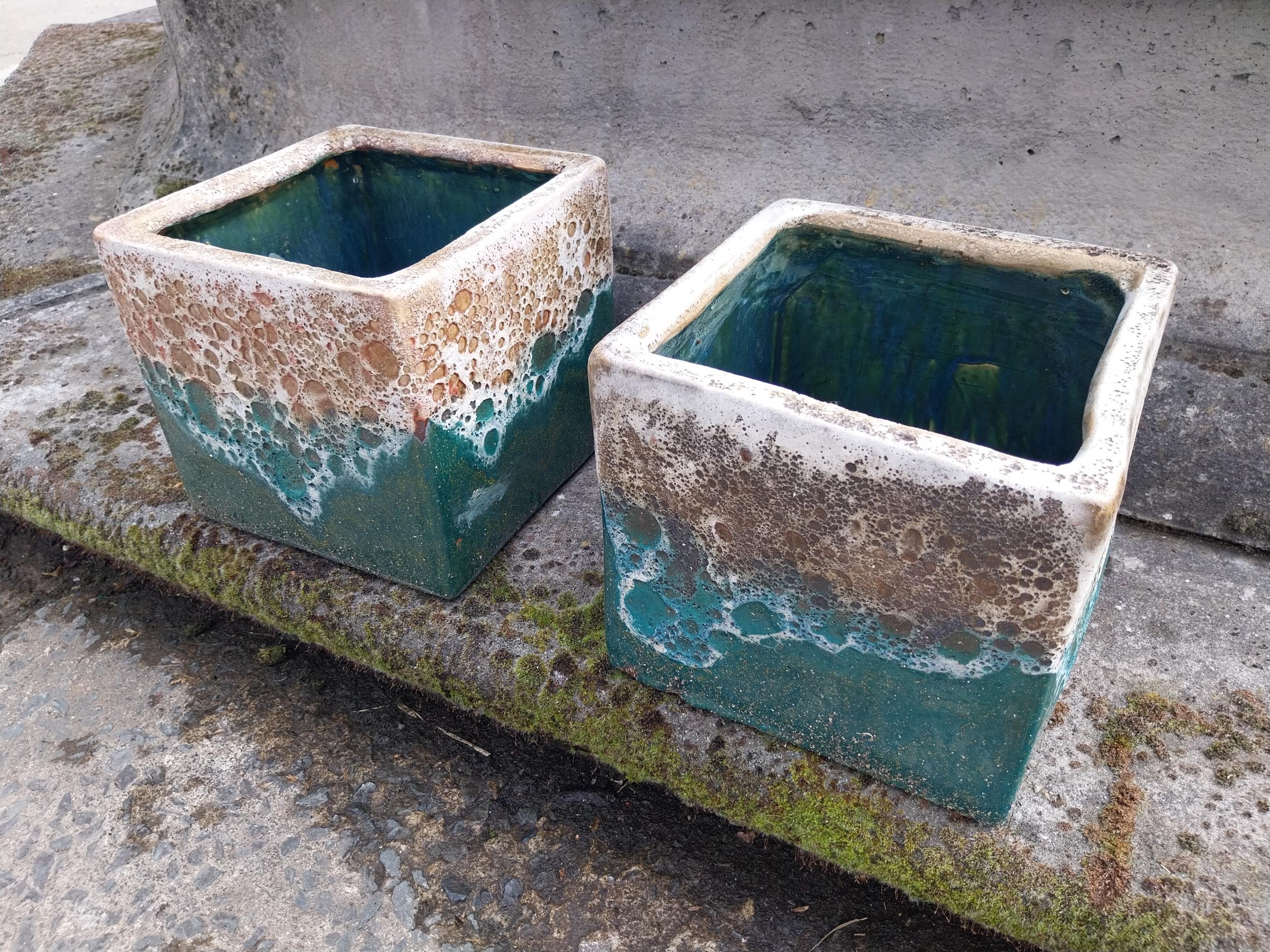 Pair of Atlantis glazed terracotta plant pots {20 cm H x 22 cm W x 22 cm D}. - Image 2 of 3