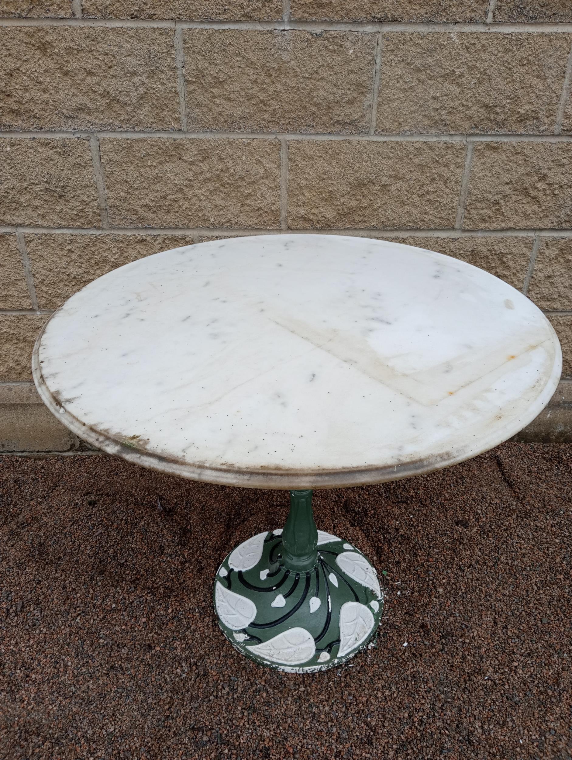 Cast iron lily of the valley circular garden table with marble top {H 72cm x Dia 90cm }. (NOT - Image 2 of 3