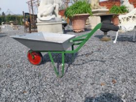 Galvanised metal child's wheel barrow {39 cm H x 57 cm W x 93 cm D}. (NOT AVAILABLE TO VIEW IN