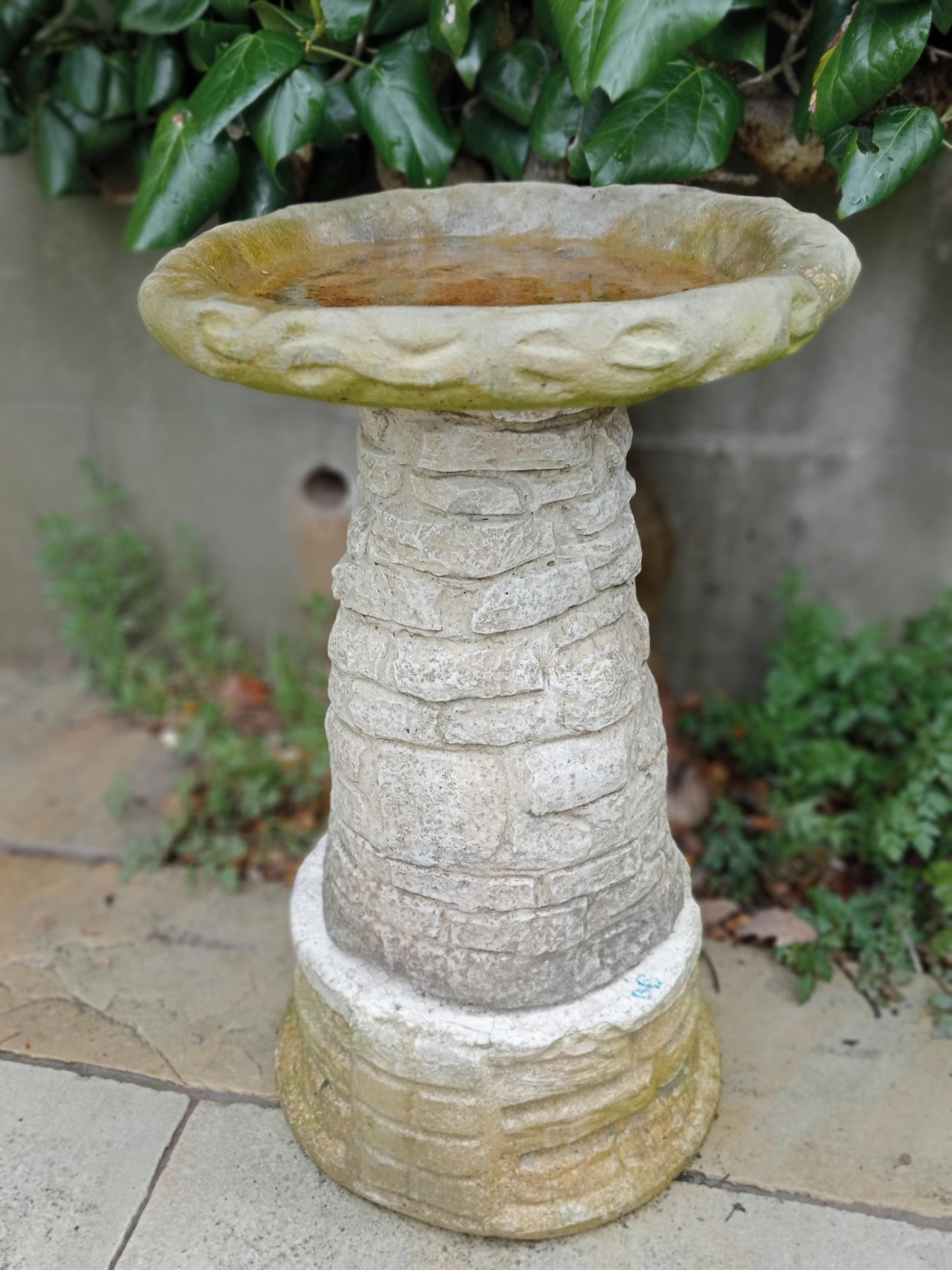 Composition stone bird bath {H 60cm x Dia 36 cm }. (NOT AVAILABLE TO VIEW IN PERSON)