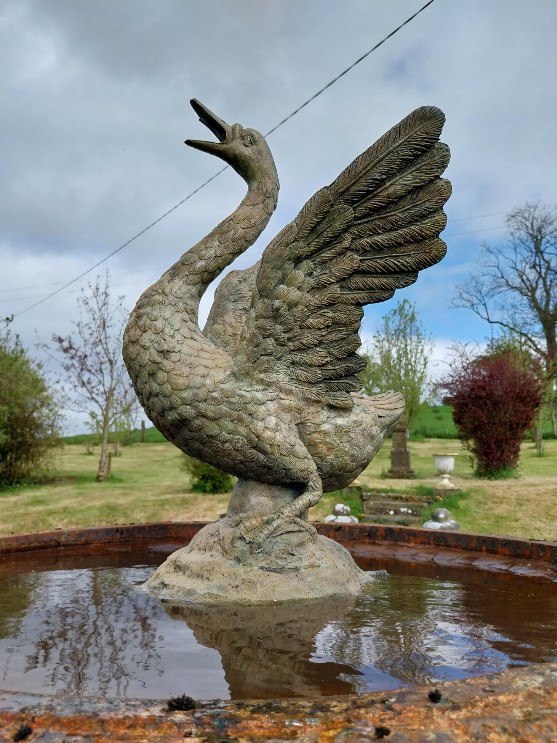 Exceptional quality bronze statue of a Swan water feature {66 cm H x 48 cm W x 38 cm D}. - Image 2 of 6