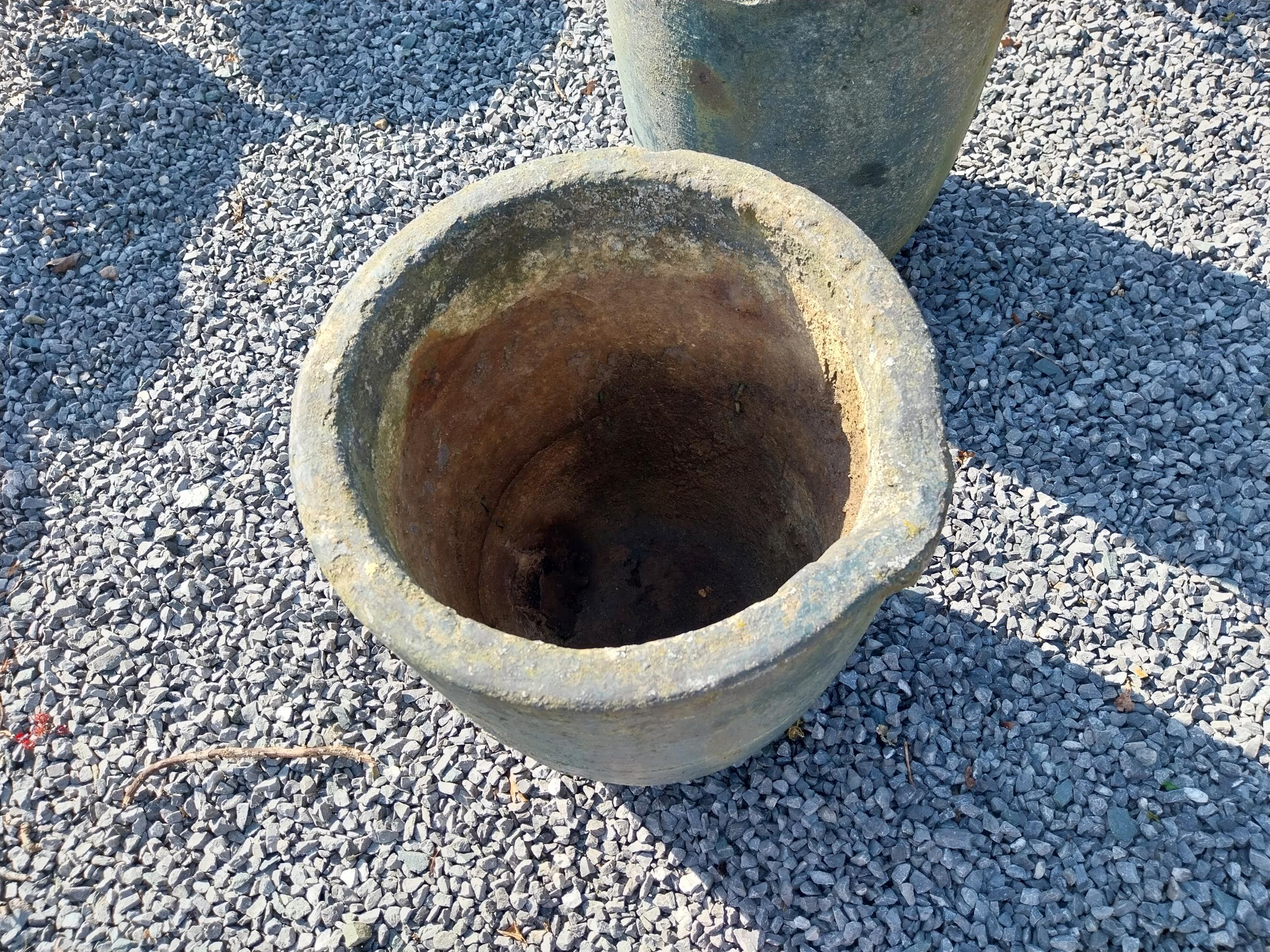 Pair of early 20th C. smelting pots {50 cm H x 40 cm W x 44 cm D}. - Bild 2 aus 4