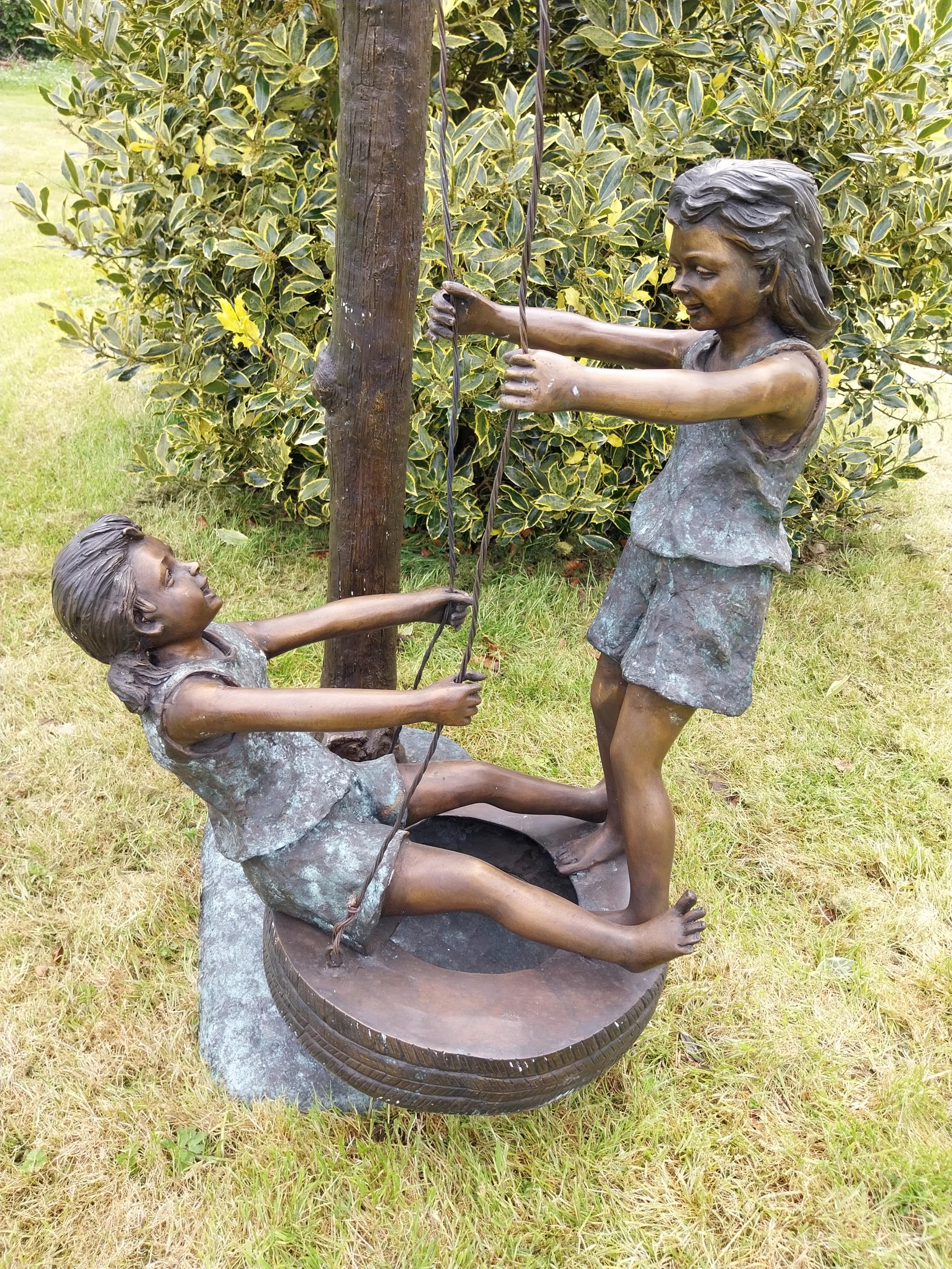 Exceptional quality bronze sculpture of Girls on swing {140 cm H x 65 cm W x 71 cm D}. - Image 4 of 6