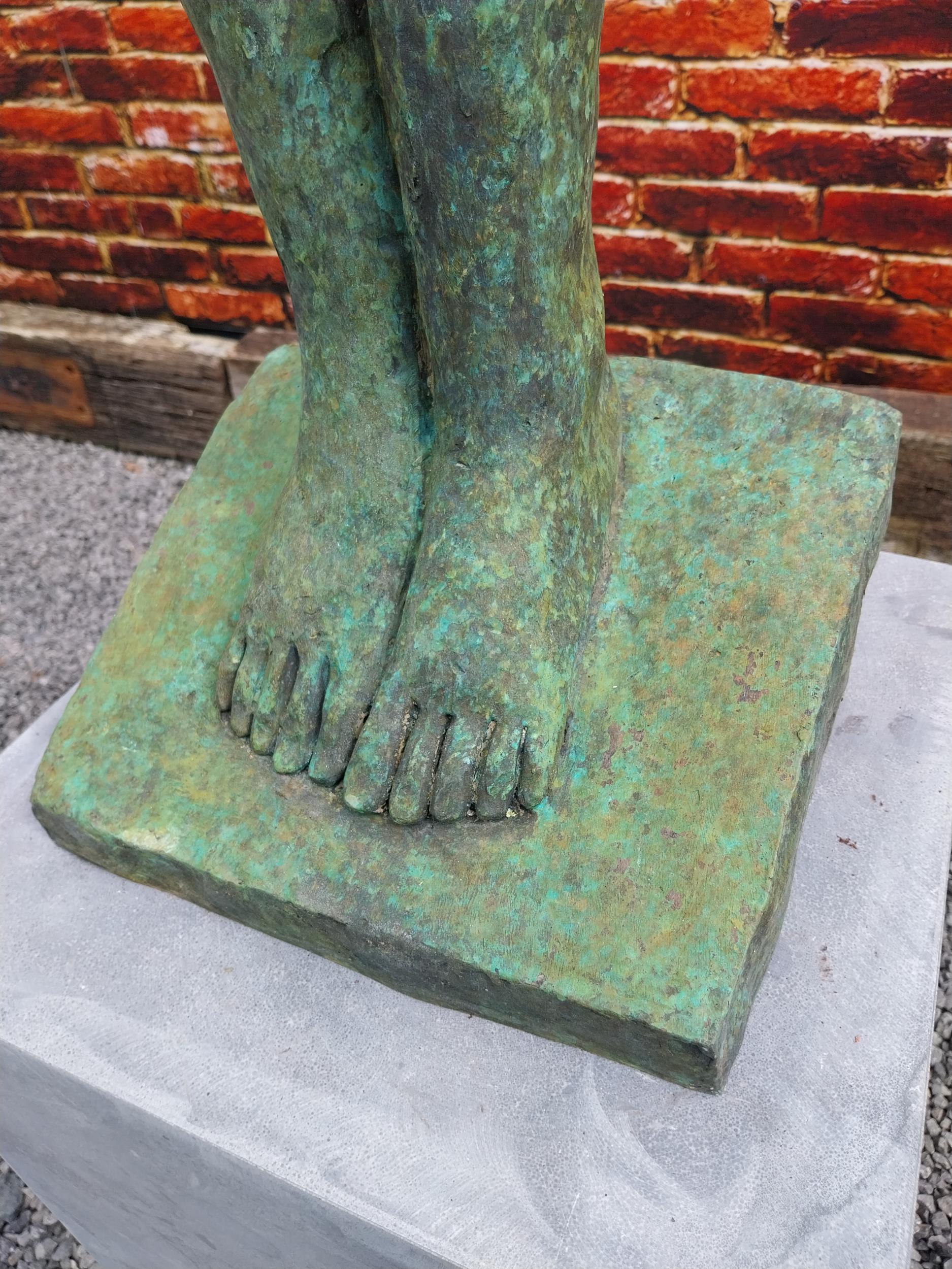 Exceptional quality bronze contemporary sculpture of a Lady with raised arm on slate plinth {Overall - Image 10 of 10