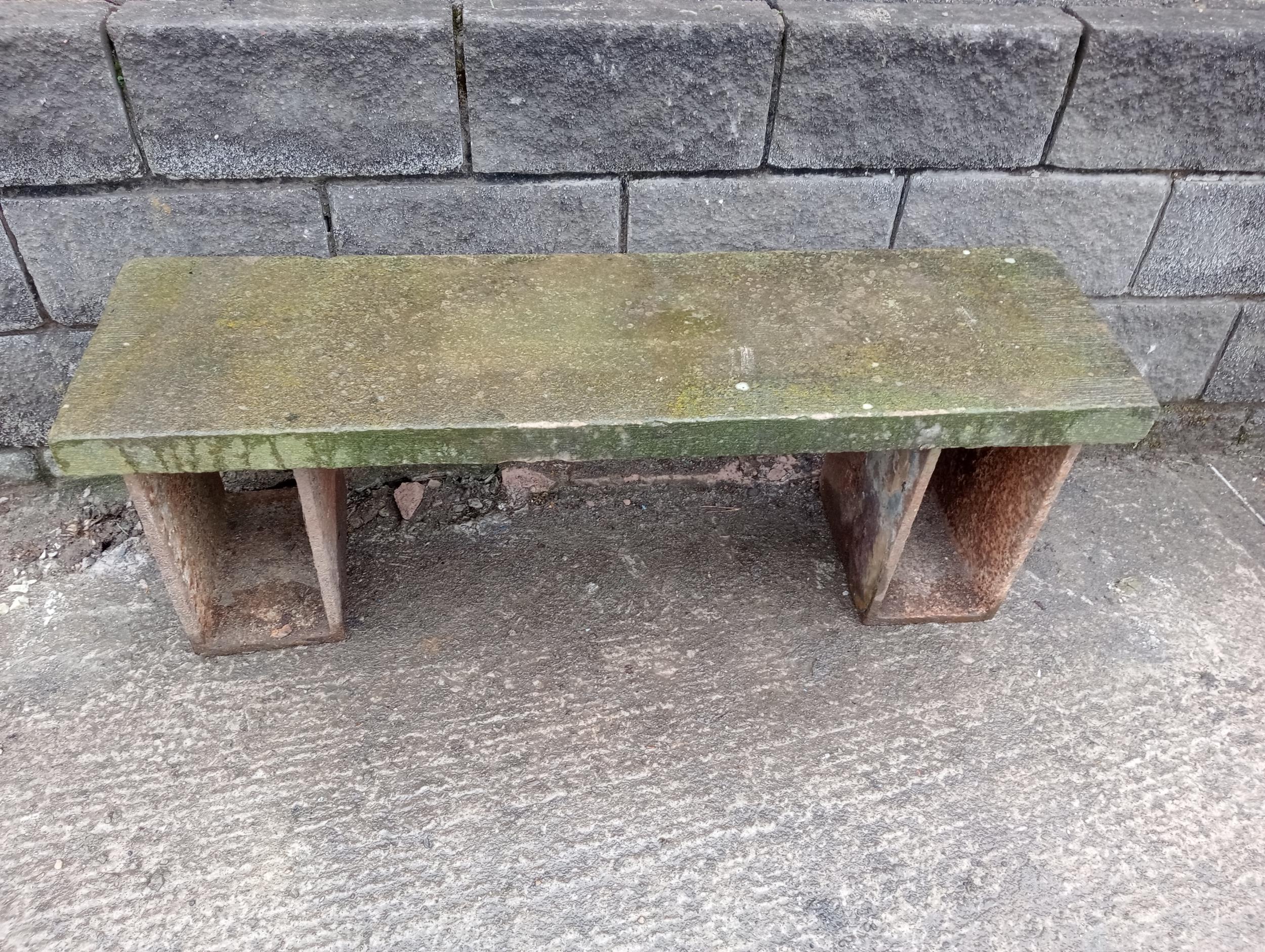 Victorian sandstone garden table cast iron legs {H 54cm x W 160cm x D 79cm }. (NOT AVAILABLE TO VIEW