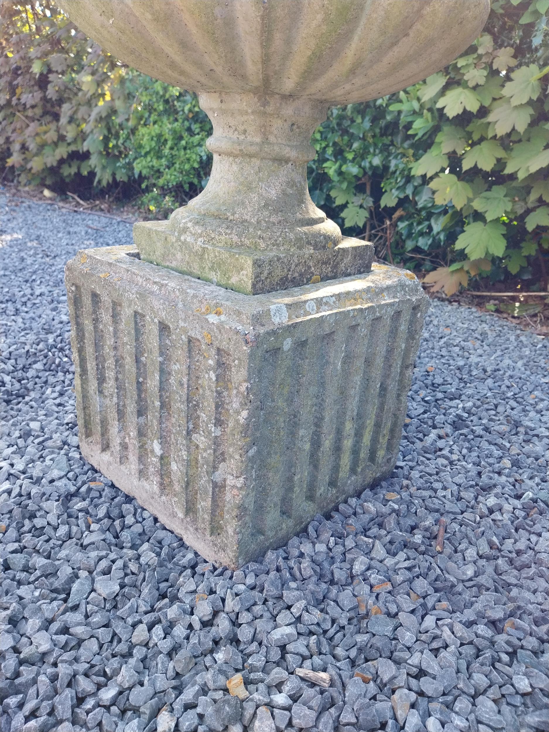 Pair of early 20th C. composition urns on square pedestals {68 cm H x 46 cm Dia.}. - Image 7 of 8