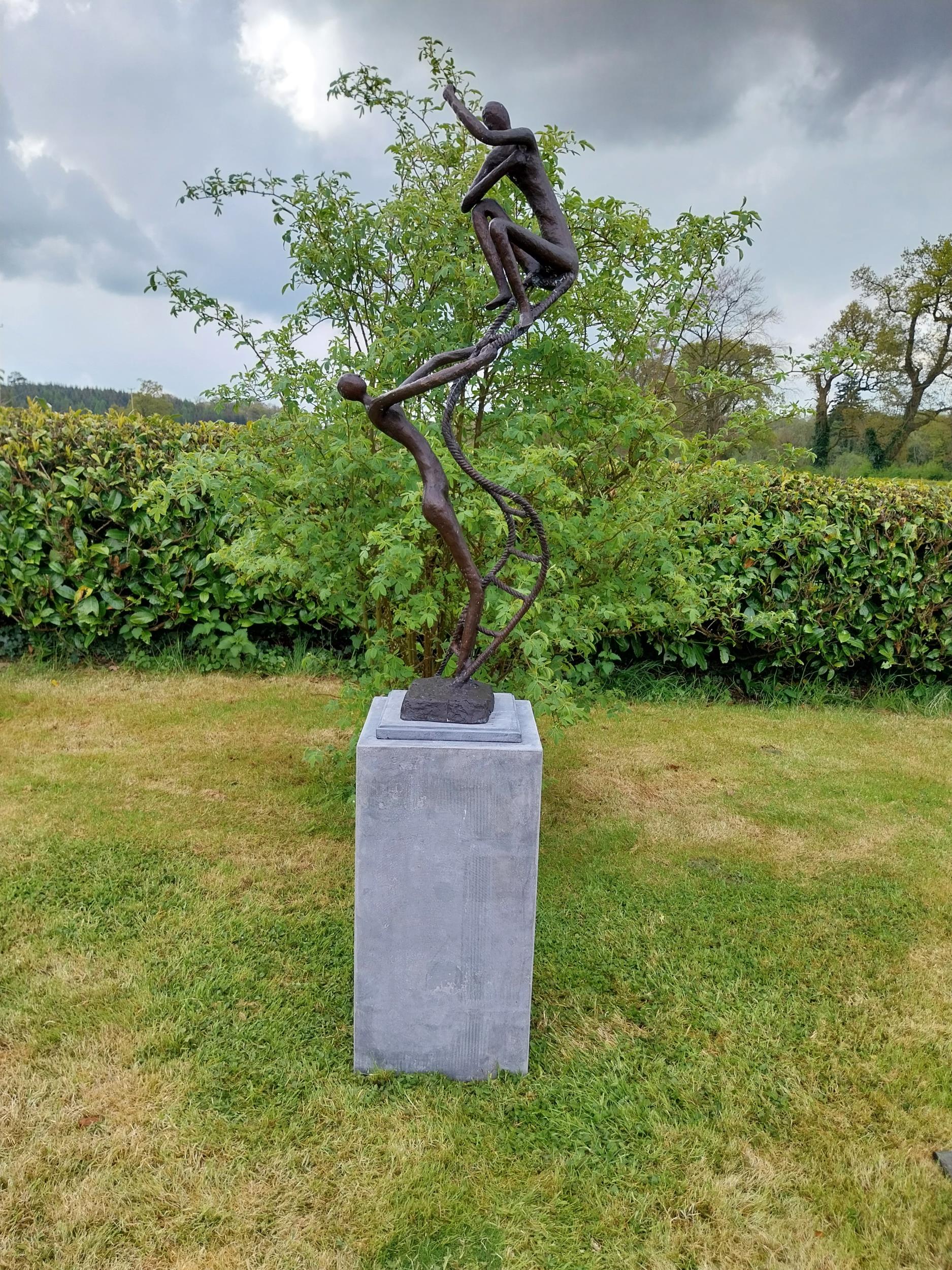 Exceptional quality contemporary bronze sculpture 'The Rope Climbing Acrobats' raised on slate