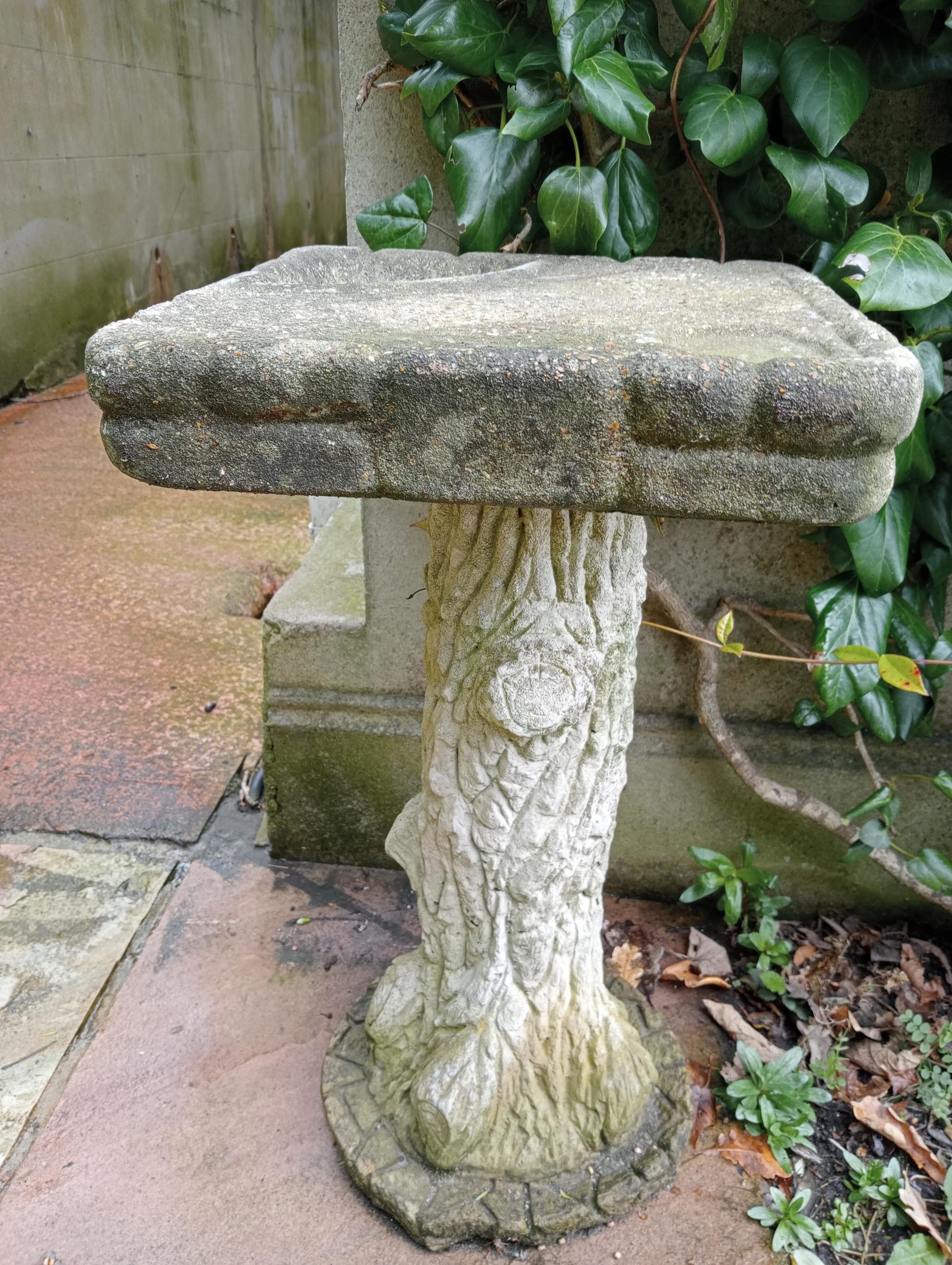 Composition stone tree trunk square bird bath {H 68cm x W37cm x D 37cm }. (NOT AVAILABLE TO VIEW