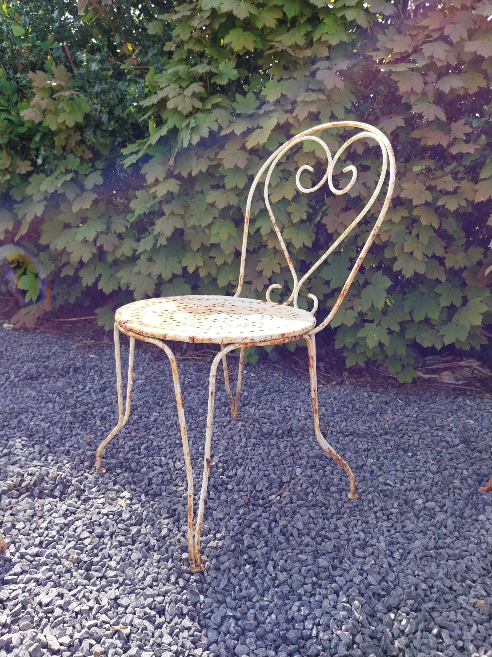 Early 20th C. French wrought iron garden table with three matching chairs and one matching - Image 6 of 9