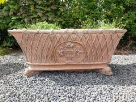 Moulded terracotta rectangular lattice planters on Lions feet {52 cm H x 114 cm W x 56 cm D}.