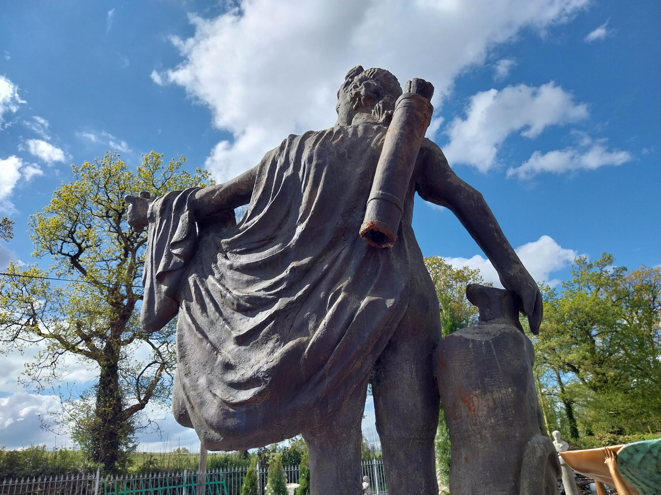 Good quality cast iron life-size statue of Apollo Belvedere raised on composition pedestal {233 cm H - Image 5 of 7