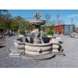 Good quality moulded sandstone fountain decorated with Grecian Lady and Lions mask {250 cm H x 350