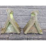 Pair of sandstone rolltop pillar caps-tops {H 61cm x W 50cm x D 30cm }. (NOT AVAILABLE TO VIEW IN