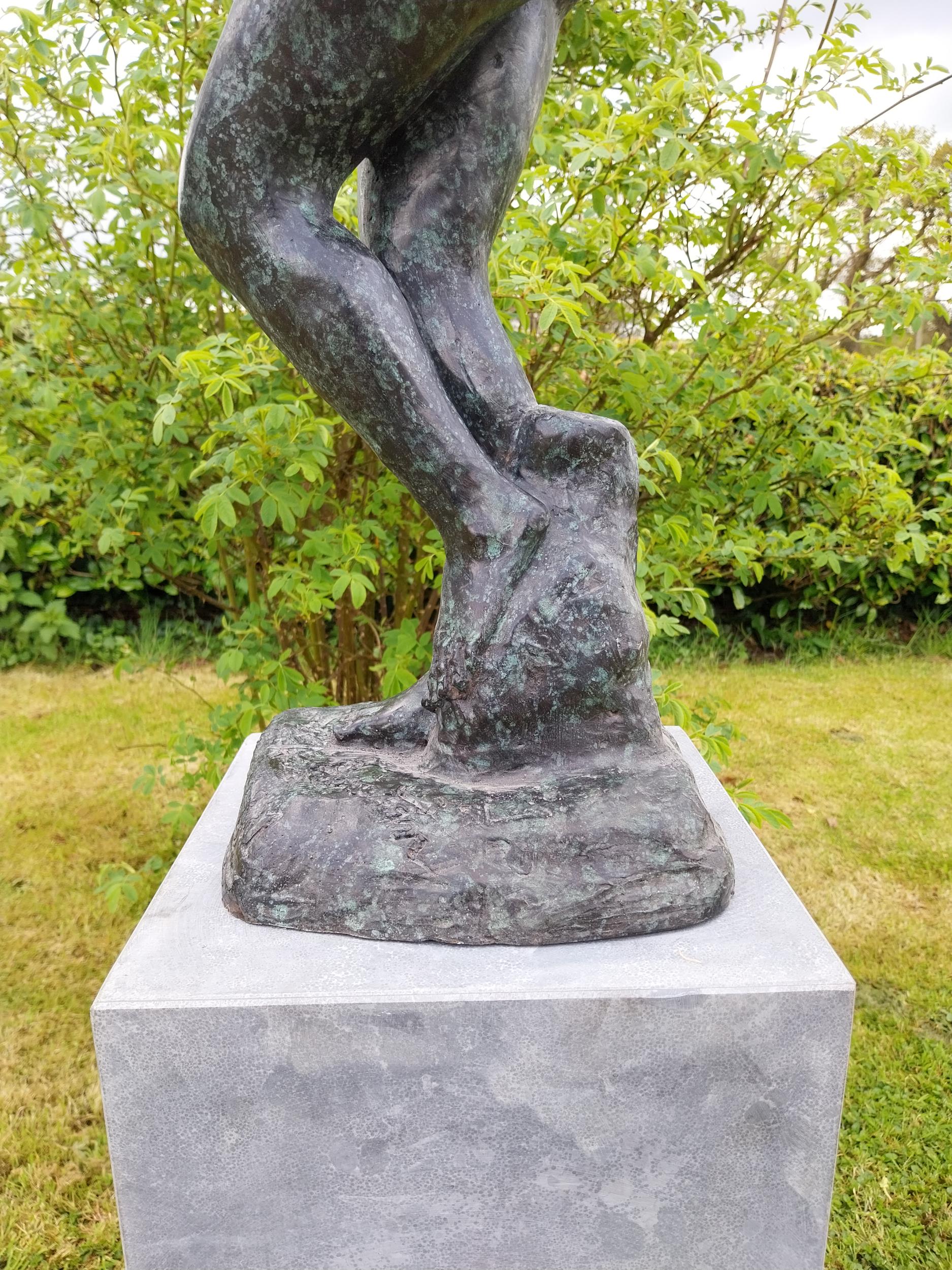 Exceptional quality contemporary bronze sculpture 'The Lonely Embrace' raised on slate plinth { - Image 6 of 10