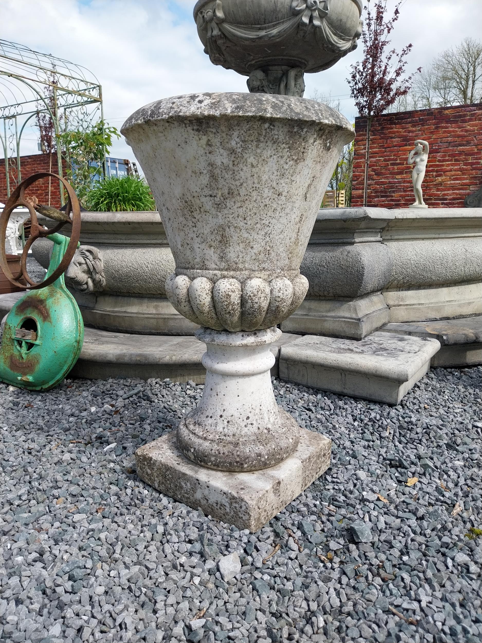 Victorian carved Carrara marble urn on pedestal {86 cm H x 45 cm Dia.}. - Image 6 of 6