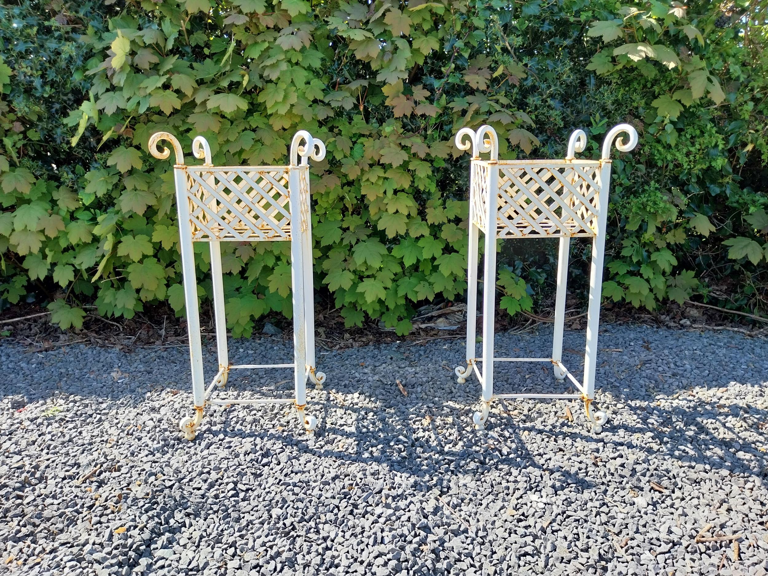 Pair of wrought iron square planters {75 cm H x 37 cm W x 37 cm D}.