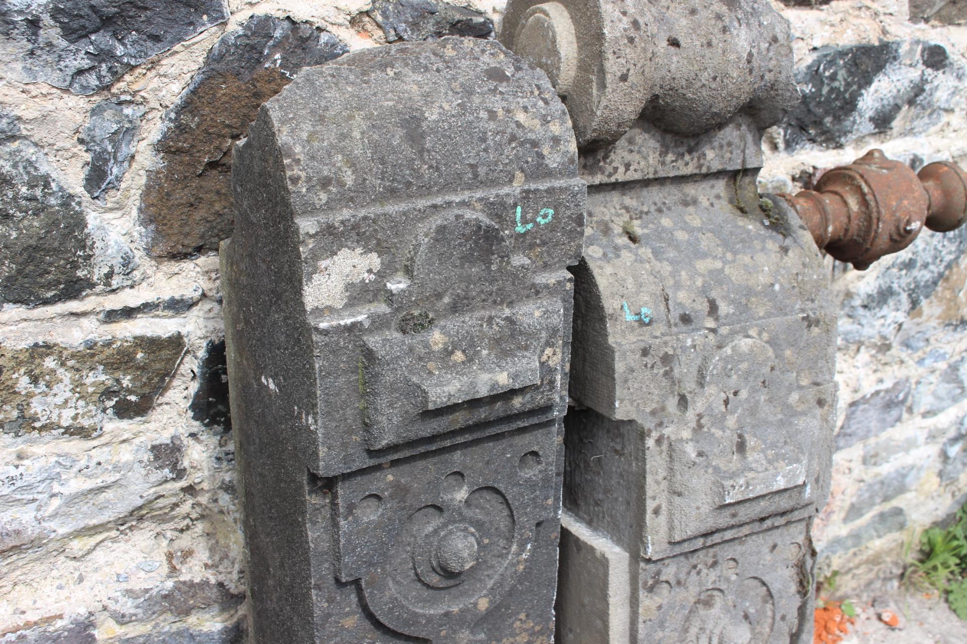 Pair of 19th C carved stone gate posts {H 114cm x W 24cm x D 24cm }. (NOT AVAILABLE TO VIEW IN - Image 3 of 4