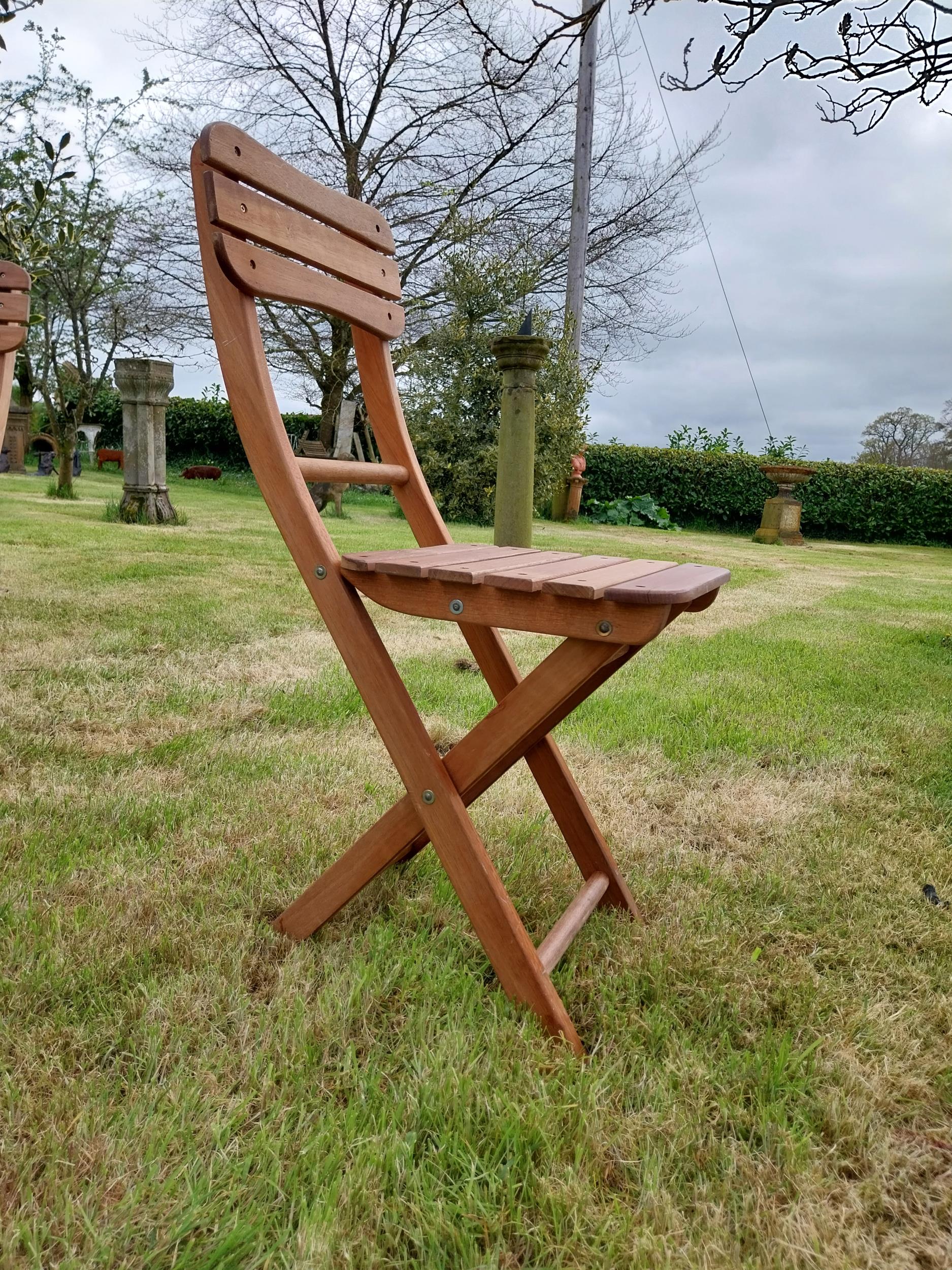 Good quality teak folding garden table with three matching garden chairs {Tbl. 71 cm H x 68 cm W x - Image 9 of 9