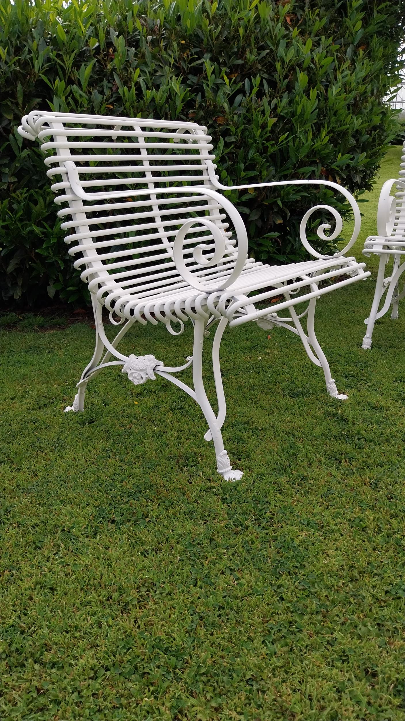 Pair of exceptional quality hand forged wrought iron Arras style arm chairs {80 cm H x 65 cm W x - Image 2 of 5