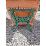 Pair of cast iron seat ends {65 cm H x 68 cm W x 5 cm D}.