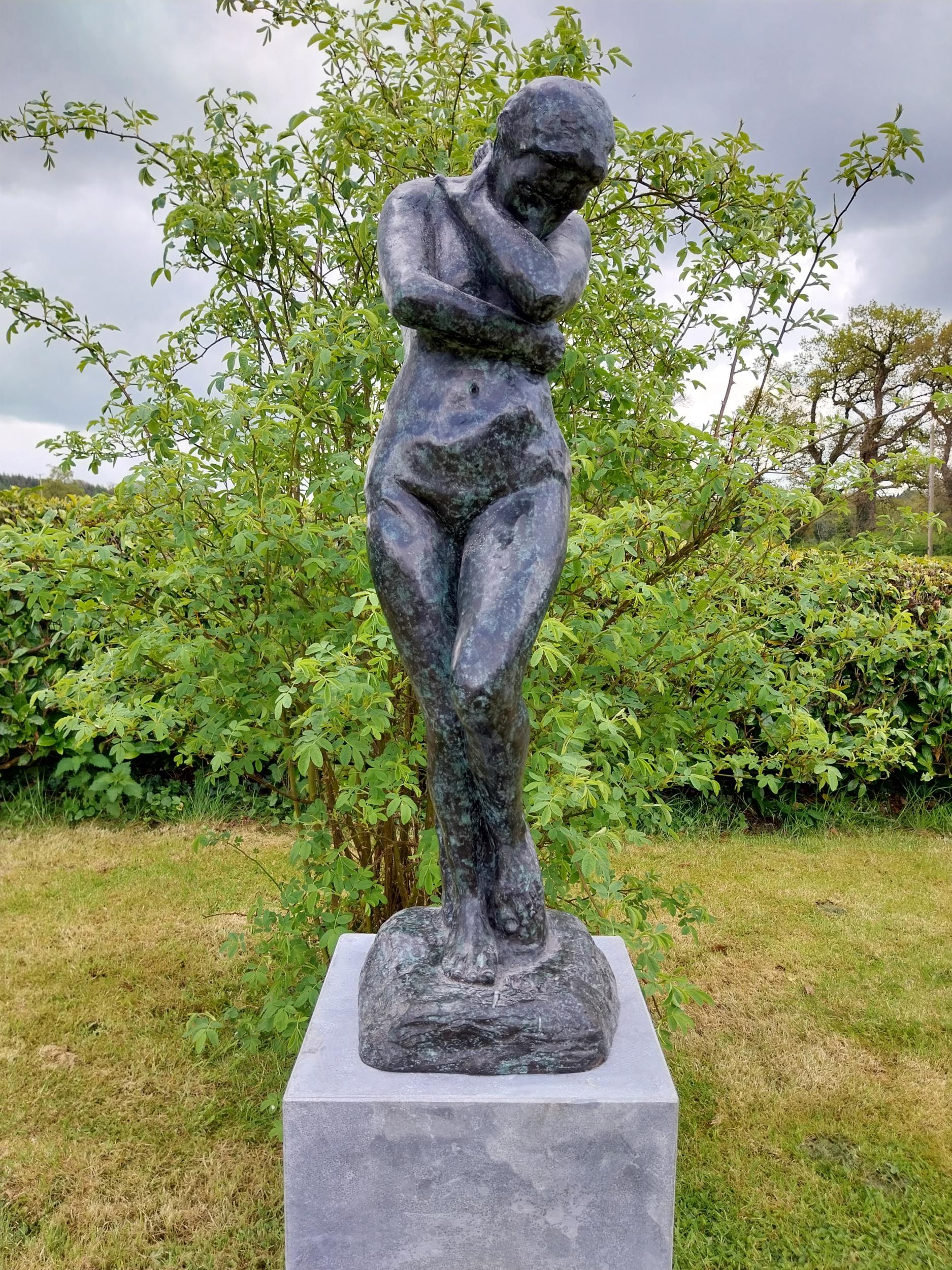 Exceptional quality contemporary bronze sculpture 'The Lonely Embrace' raised on slate plinth { - Image 3 of 10