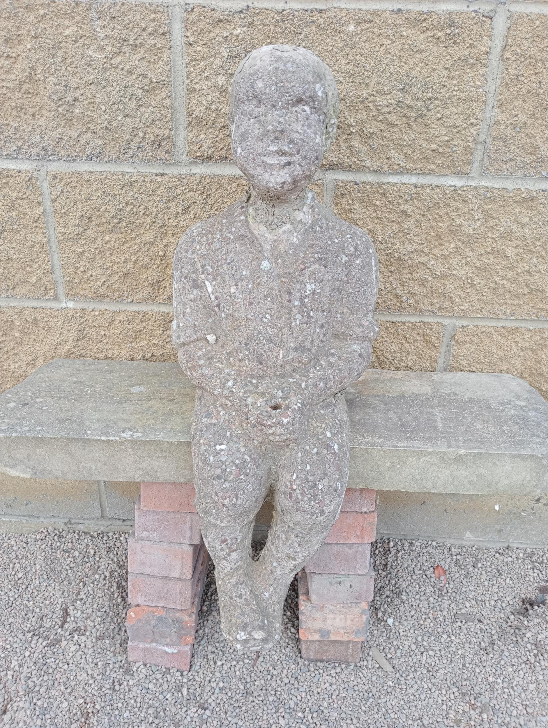 Stone statue of a Boy sitting {H 70cm x W 26cm x D 30cm }. (NOT AVAILABLE TO VIEW IN PERSON)
