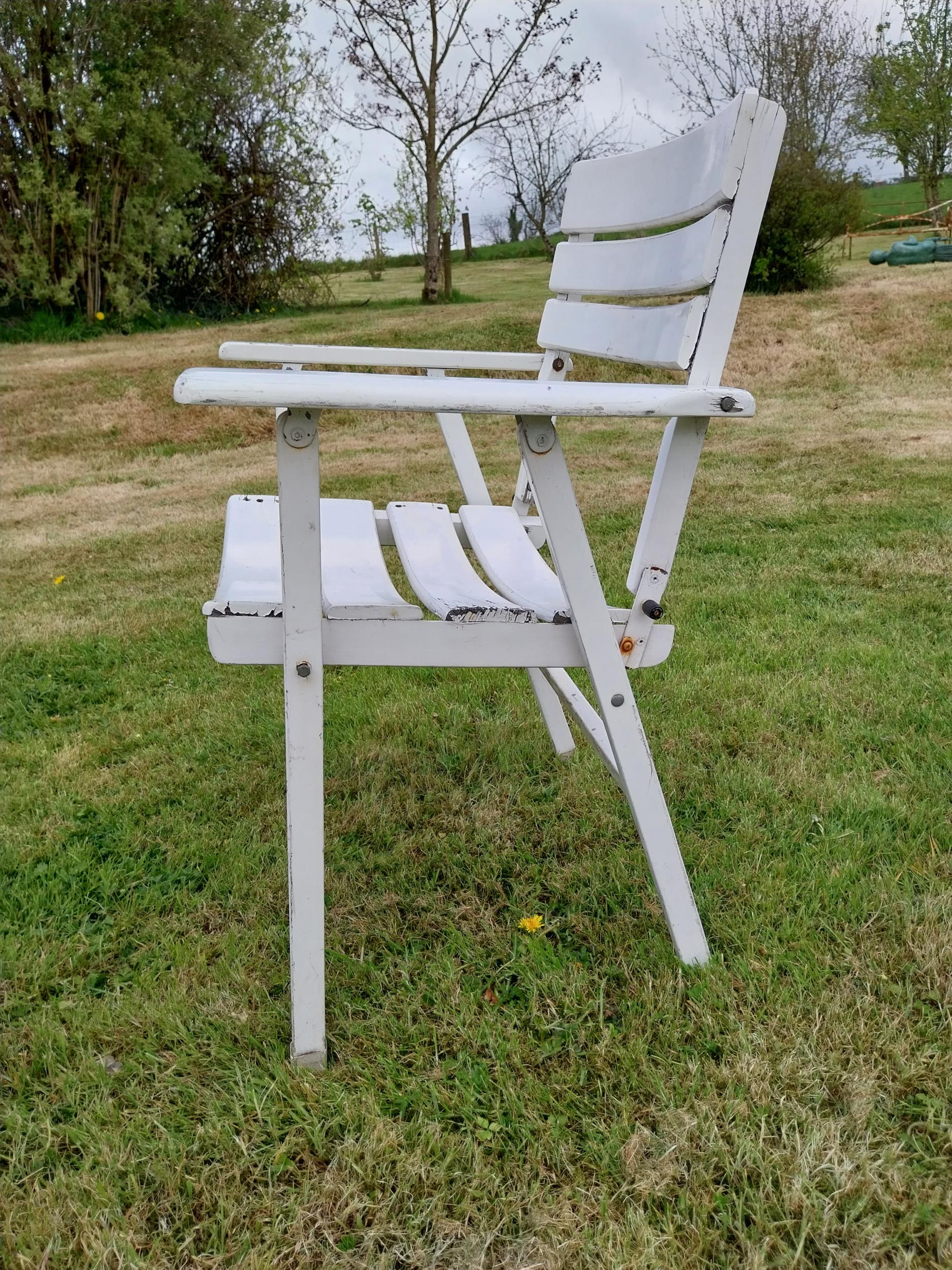 Set of four painted wooden folding garden armchairs {85 cm H x 66 cm W x 54 cm D}. - Image 4 of 5