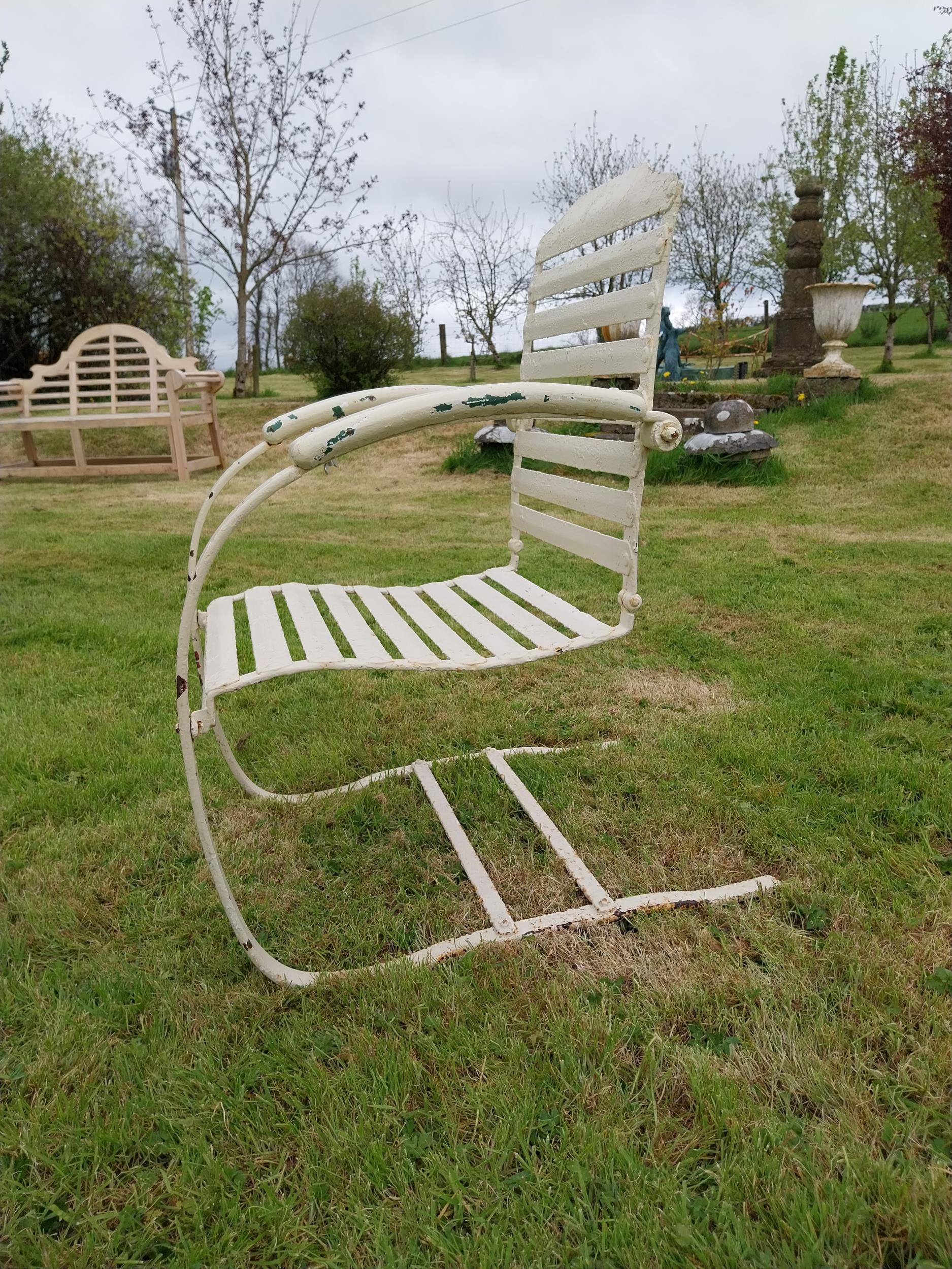 Early 20th C. painted wrought iron sprung garden armchair {90 cm H x 56 cm W x 56 cm D}. - Image 4 of 6