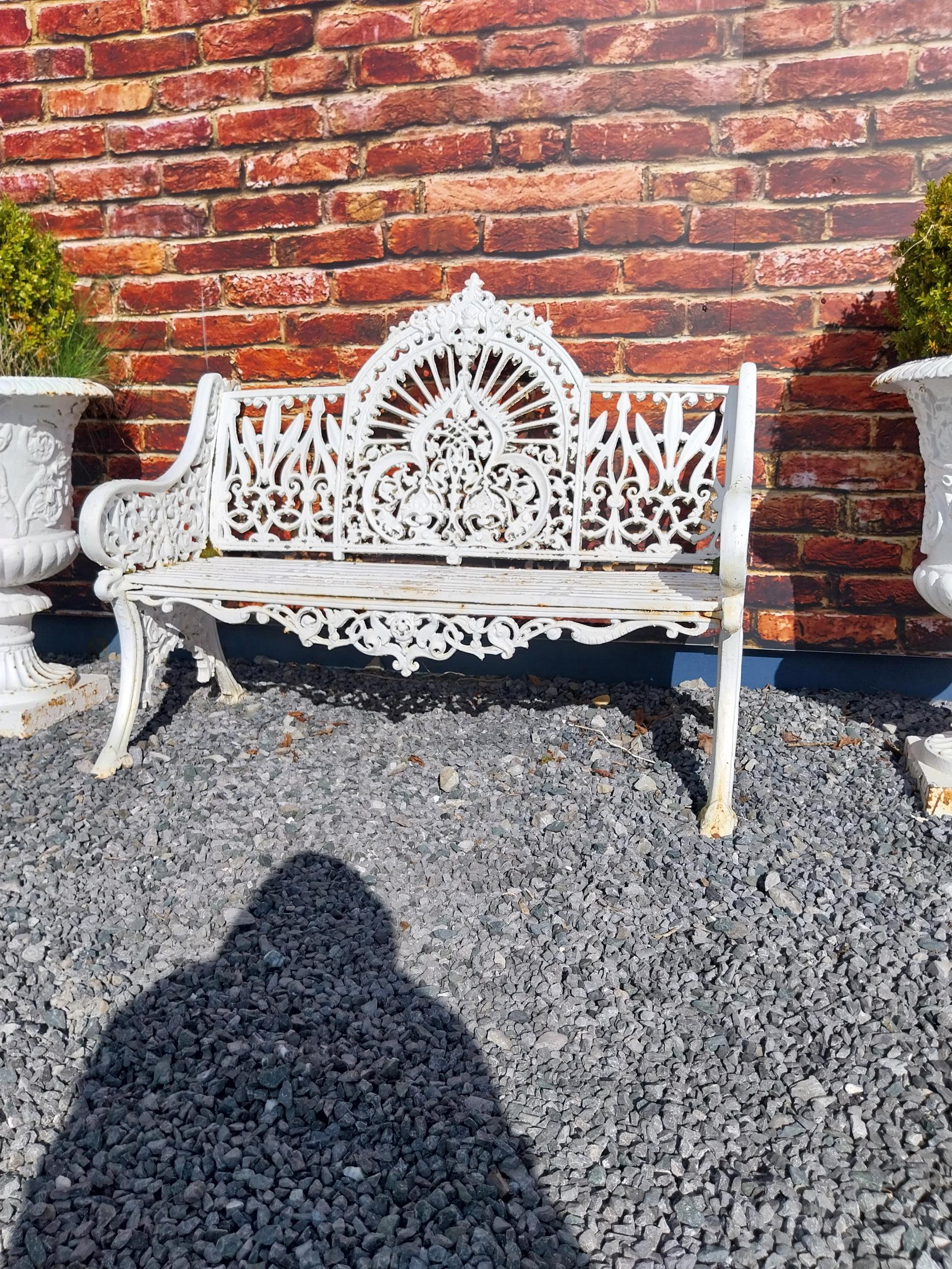 Good quality Pierce Wexford cast iron garden bench {94 cm H x 119 cm W x 62 cm D}. - Image 2 of 8