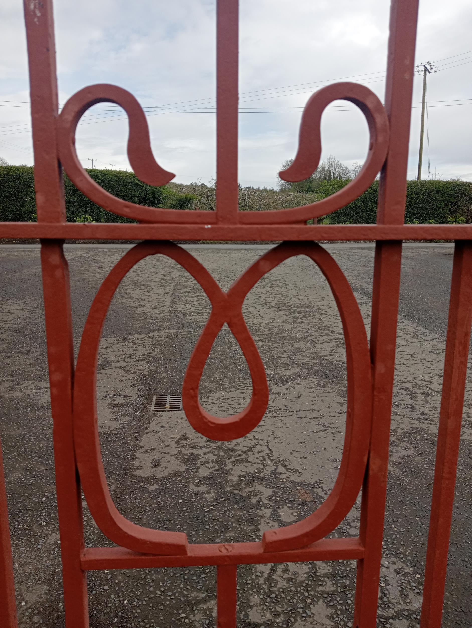 Pair of forged wrought iron riveted entrance gates {H 220cm x W 463cm x D 6cm}. (NOT AVAILABLE TO - Image 6 of 8
