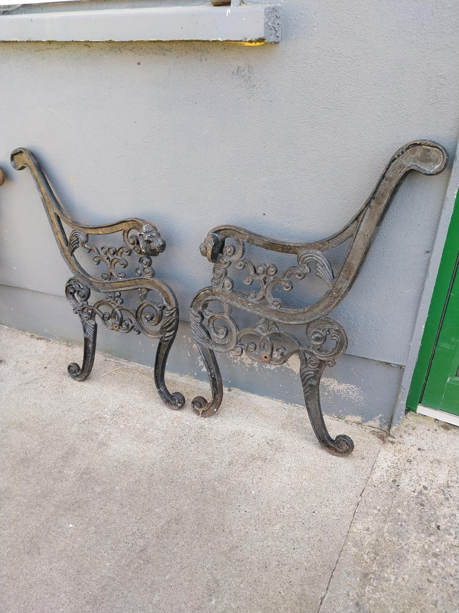 Pair of decorative cast iron seat ends {74 cm H x 66 cm W}.