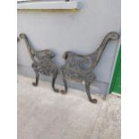 Pair of decorative cast iron seat ends {74 cm H x 66 cm W}.