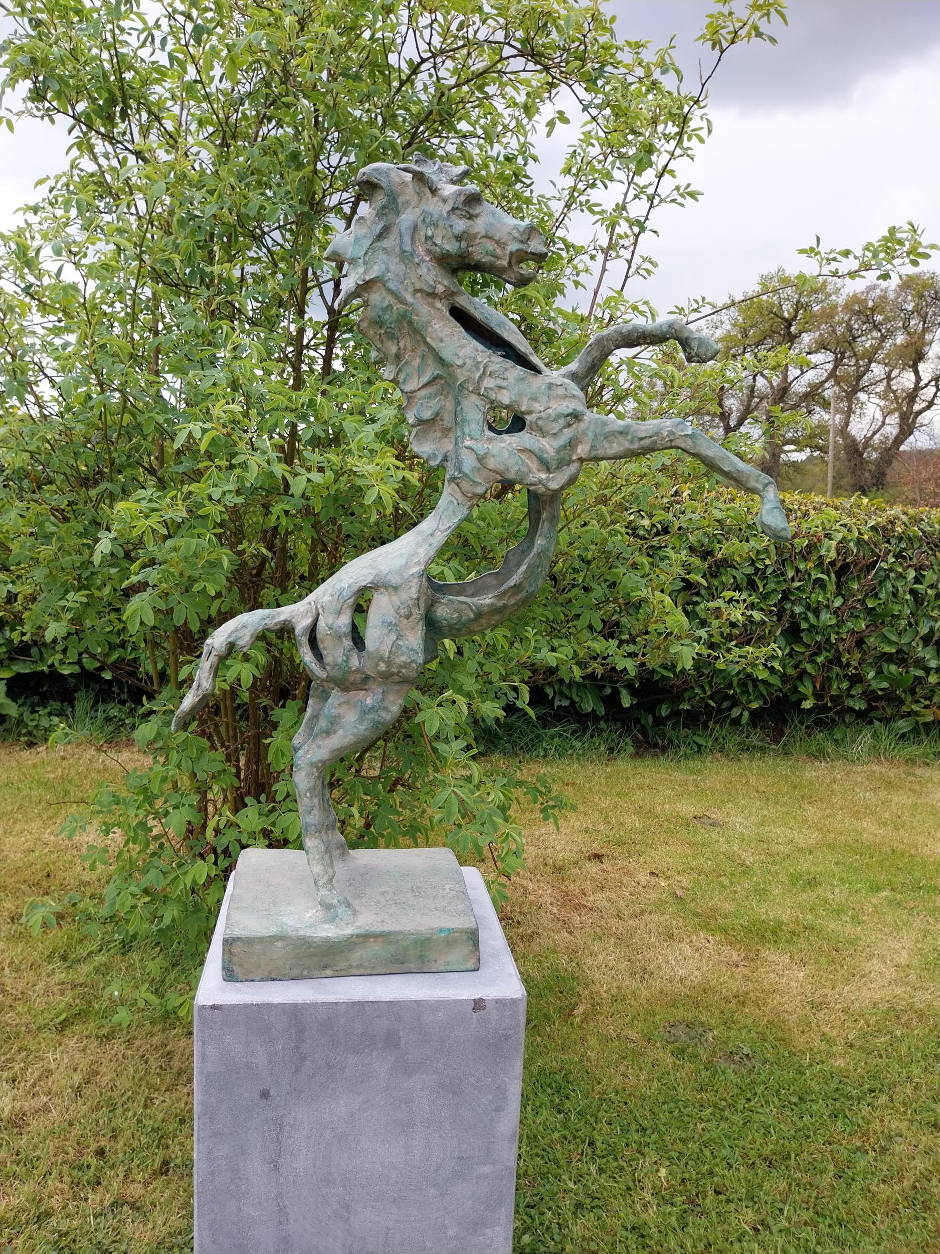 Exceptional quality contemporary bronze sculpture 'The Rearing Horse' raised on slate plinth { - Image 2 of 12