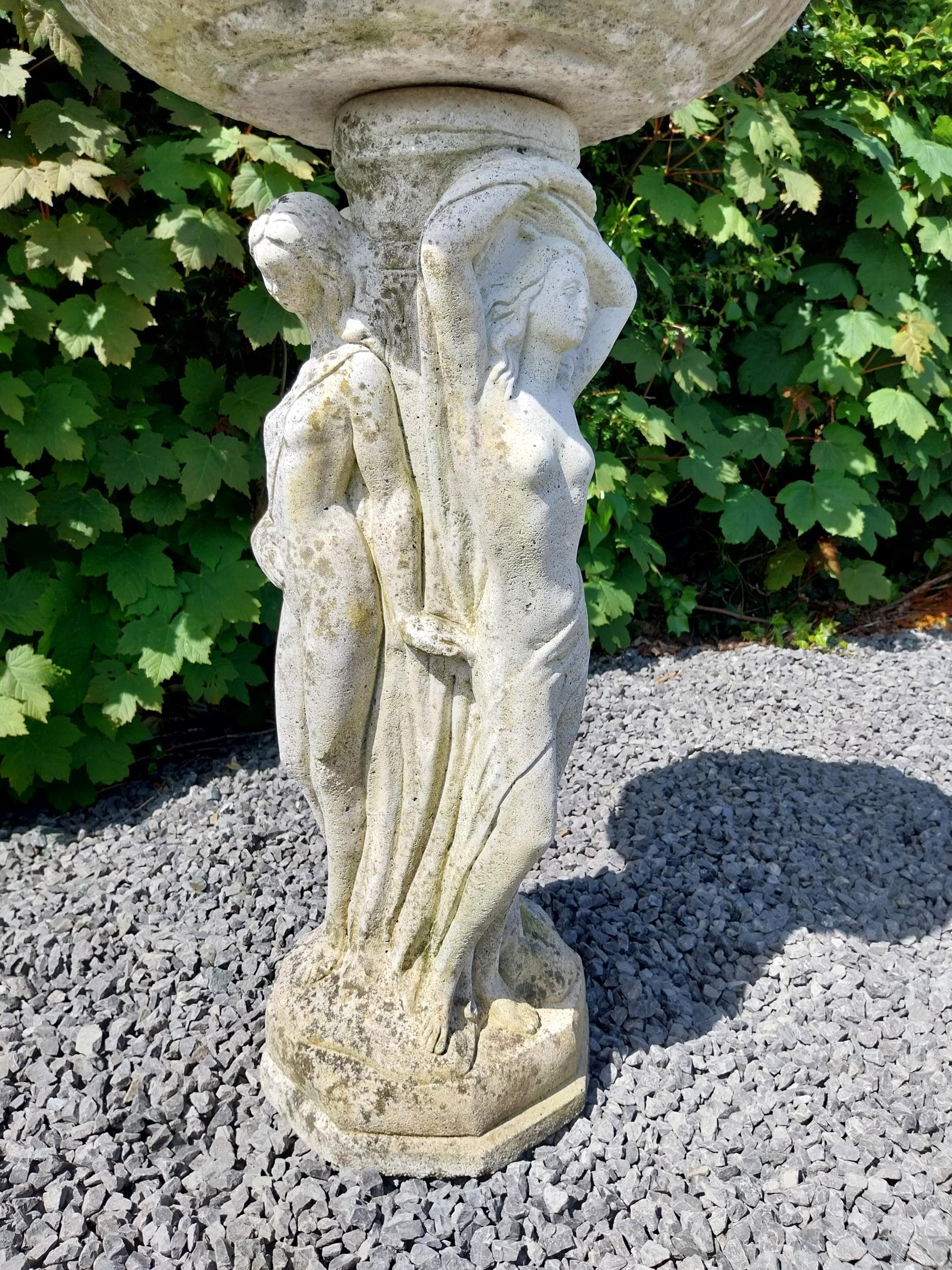 1950s painted composition bird bath held aloft by three Grecian ladies {84 cm H x 46 cm Dia.}. - Image 5 of 10