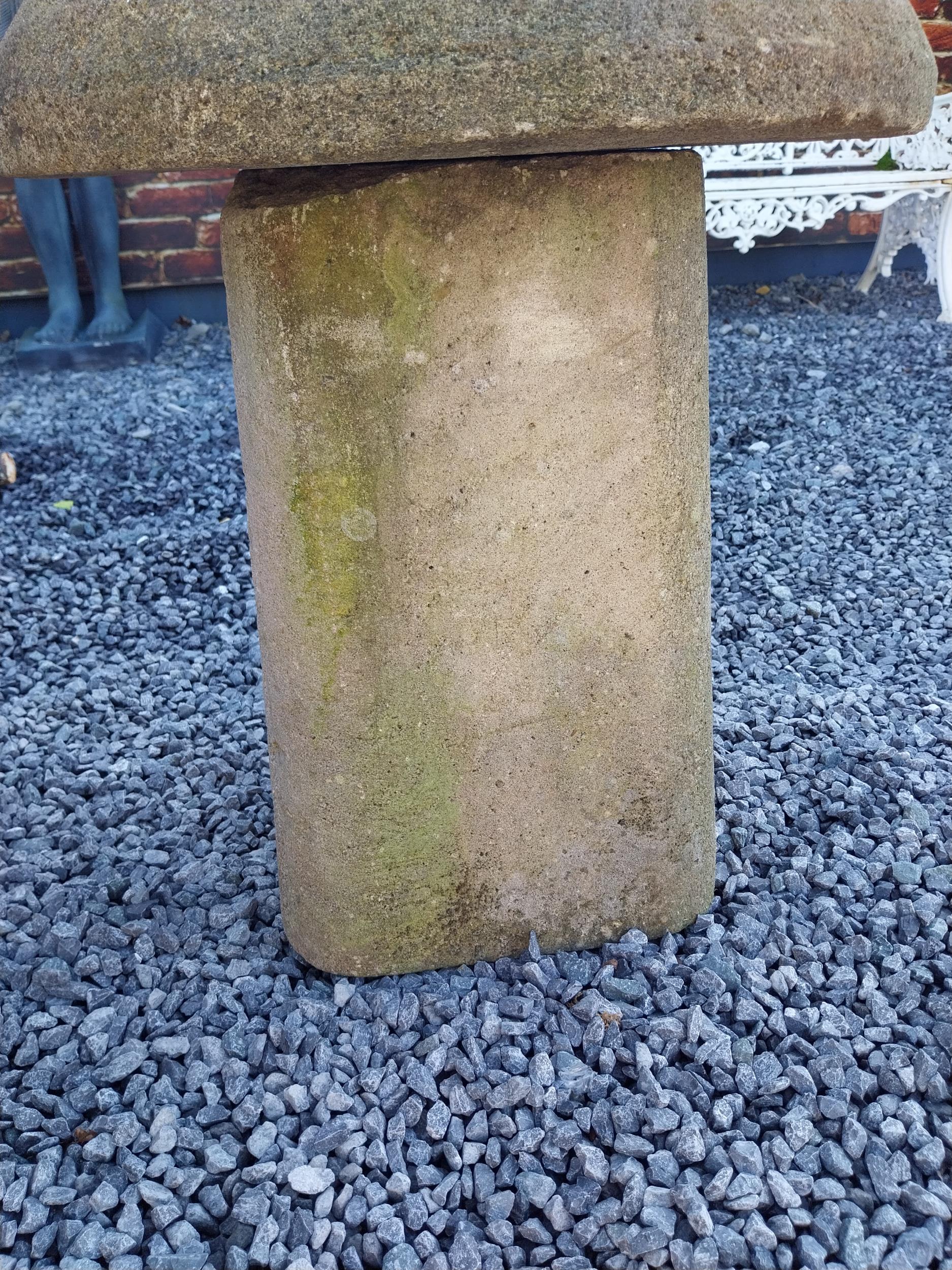 Sandstone staddle stone in the 19th C. style {55 cm H x 49 cm Dia.}. (NOT AVAILABLE TO VIEW IN - Image 3 of 3