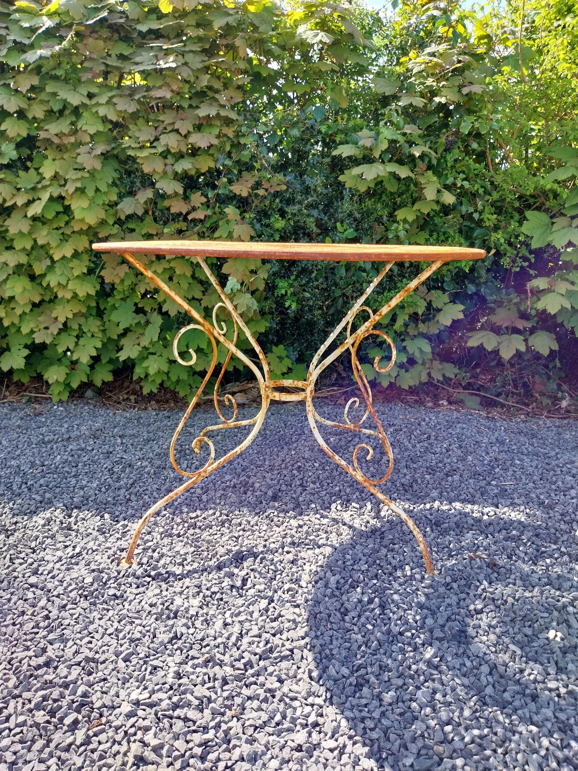 Early 20th C. French wrought iron garden table with three matching chairs and one matching - Image 7 of 9