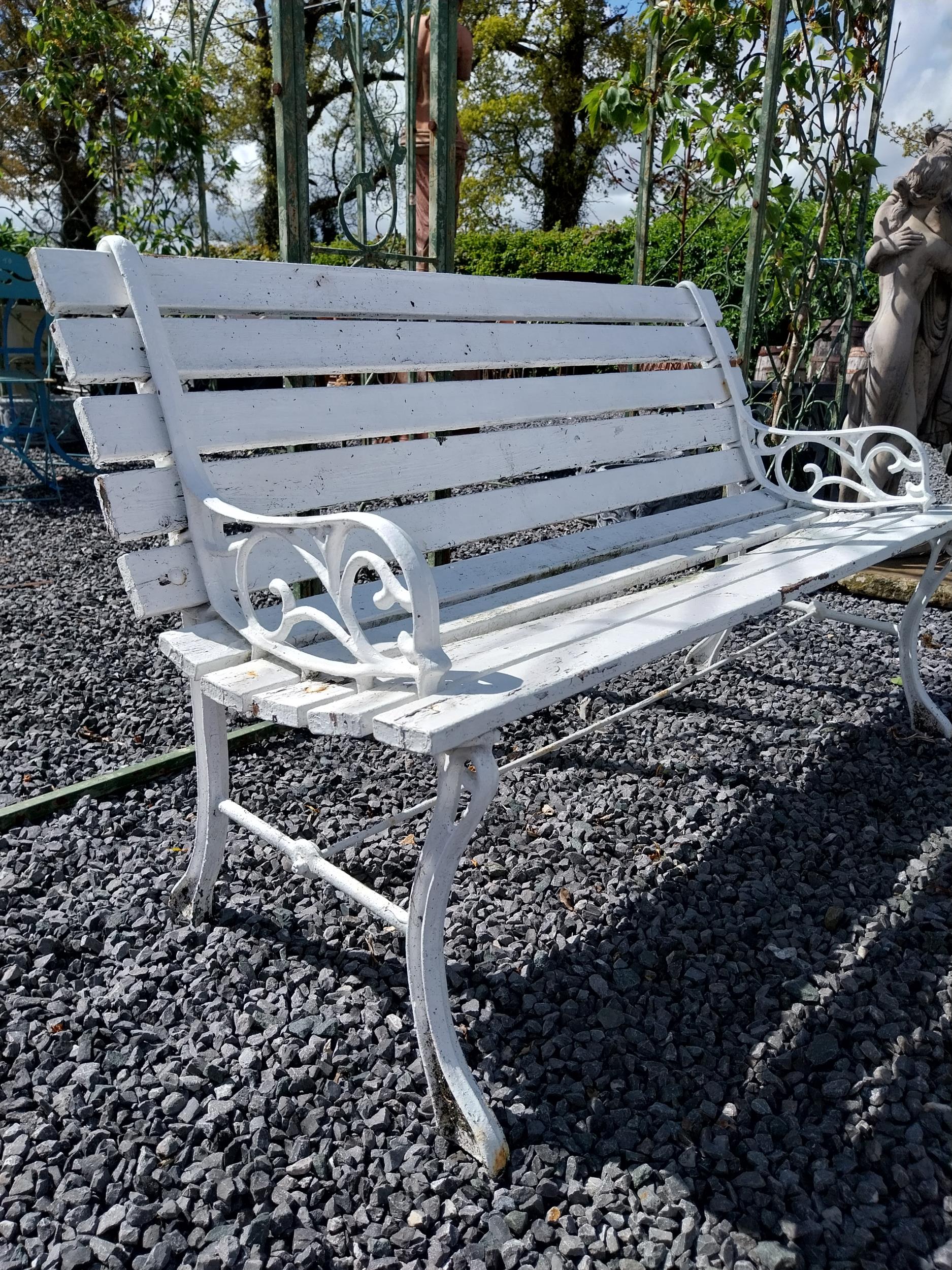 Cast iron garden bench with wooden slats and matching coffee table {Bench 67 cm H x 155 cm W x 55 cm - Image 3 of 11