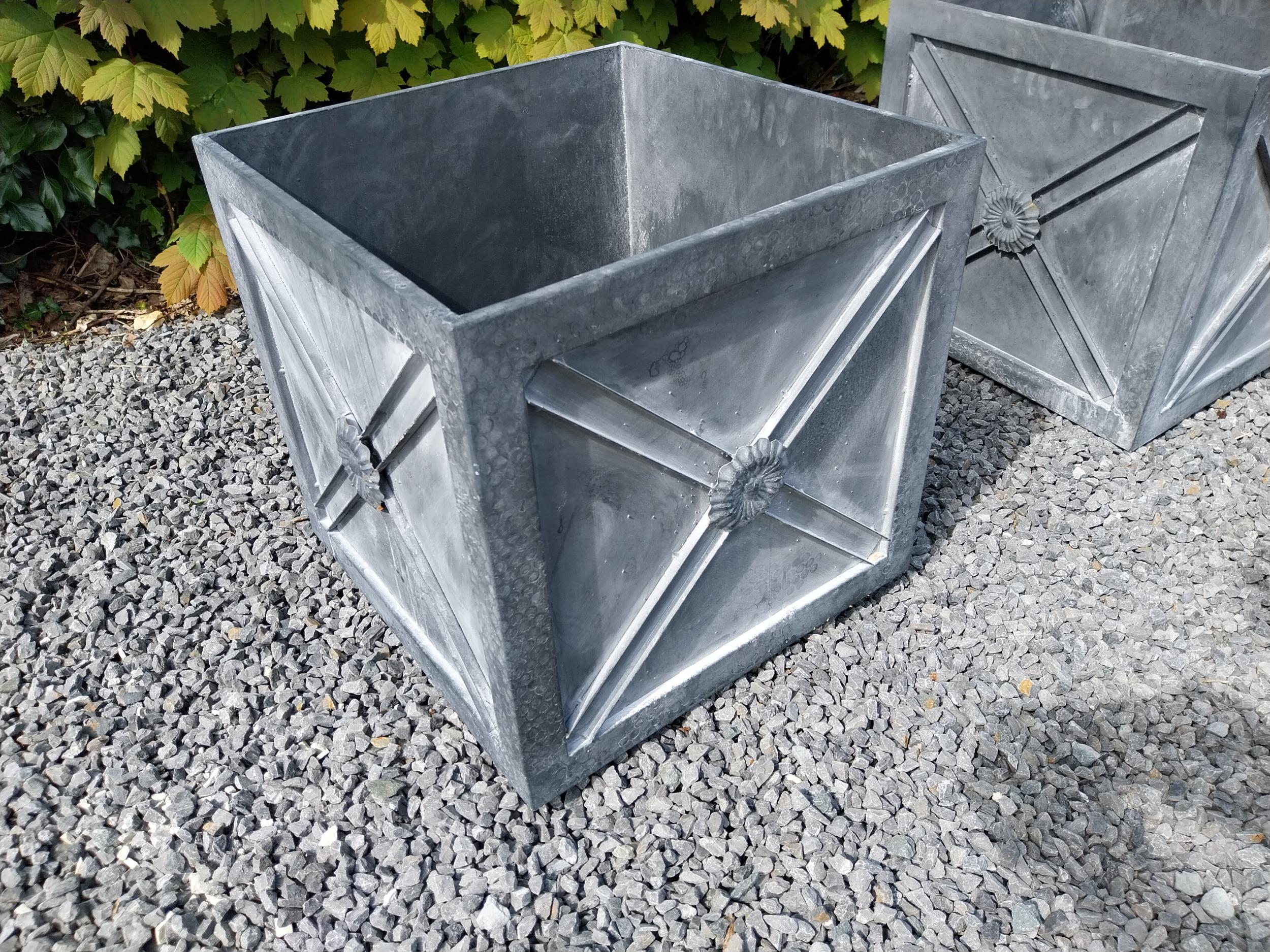 Pair of good quality metal square planters with lead effect in the Georgian style {45 cm H x 46 cm W - Image 3 of 5