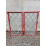 Pair of cast iron leaded glass windows {Each 123cm x W 100cm}. (NOT AVAILABLE TO VIEW IN PERSON)