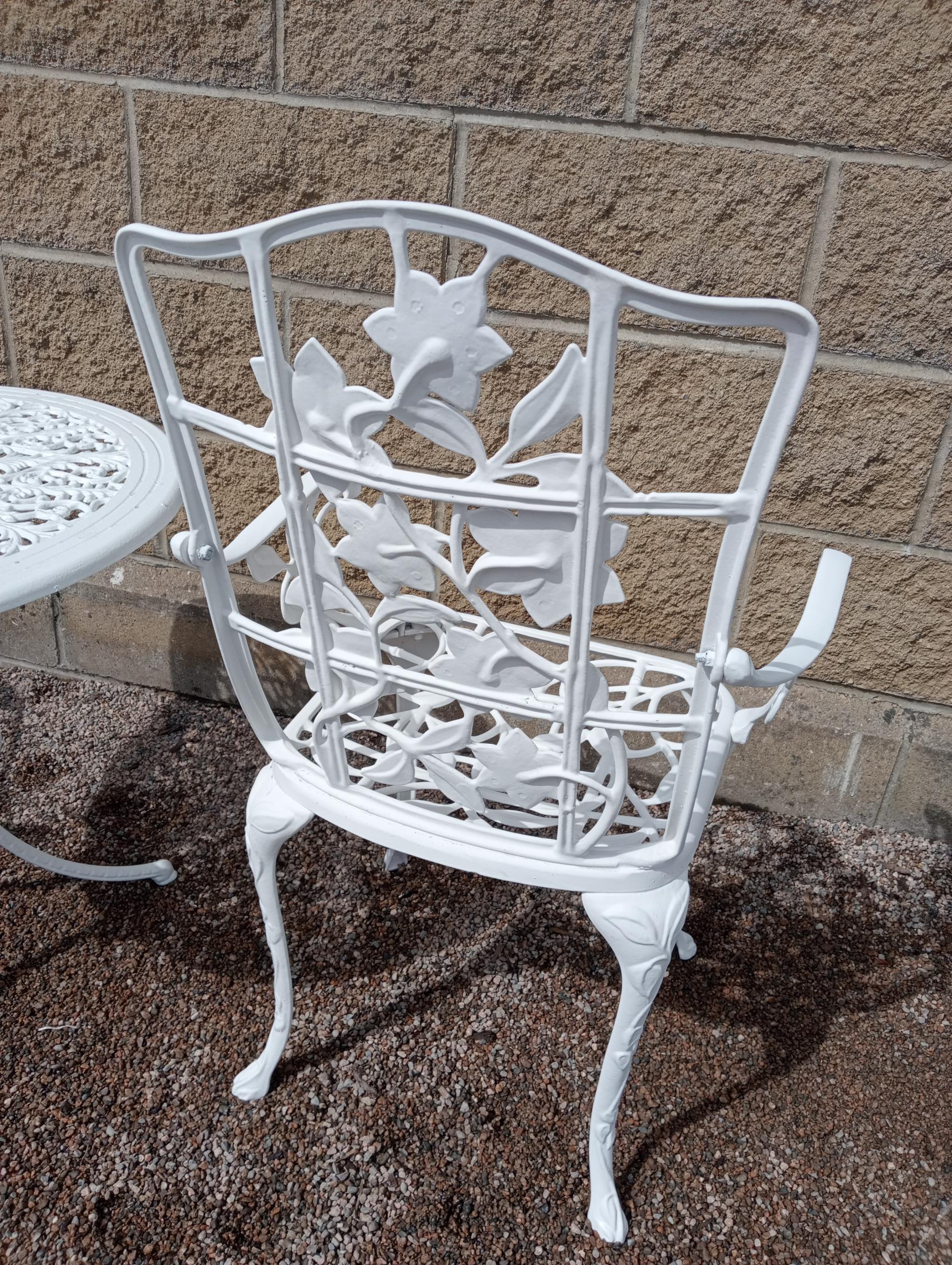 Aluminium garden table and two armchairs {Table H 60cm x Dia 70cm Chairs H 90cm x W 54cm x D 44cm }. - Image 4 of 4