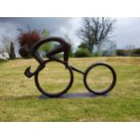 Exceptional quality contemporary bronze sculpture 'The Racing Cyclist' {80 cm H x 133 cm W x 20 cm