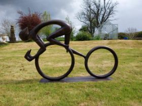 Exceptional quality contemporary bronze sculpture 'The Racing Cyclist' {80 cm H x 133 cm W x 20 cm