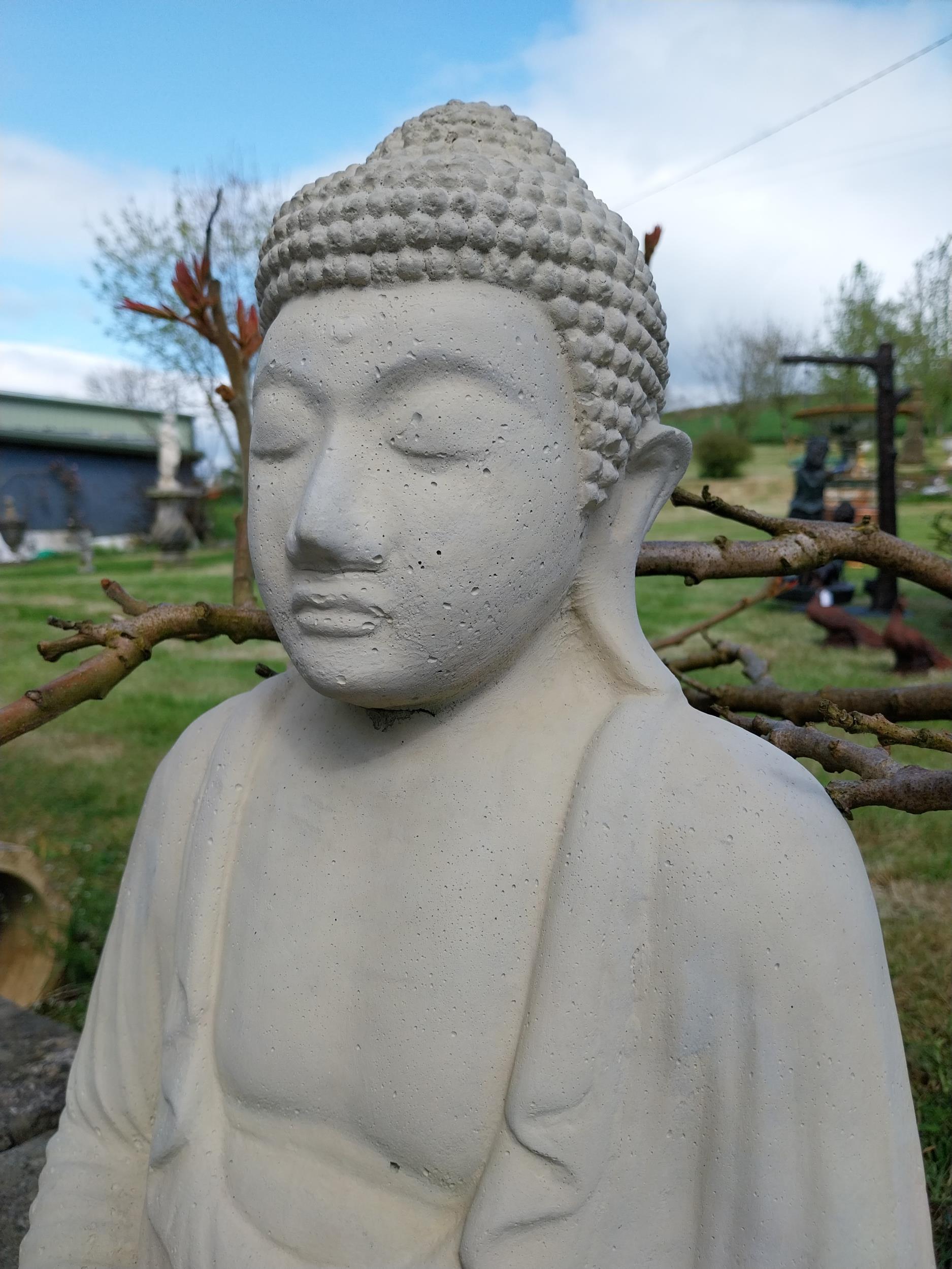 Good quality moulded sandstone Buddha statue {50 cm H x 43 cm W x 25 cm D}. - Image 4 of 8