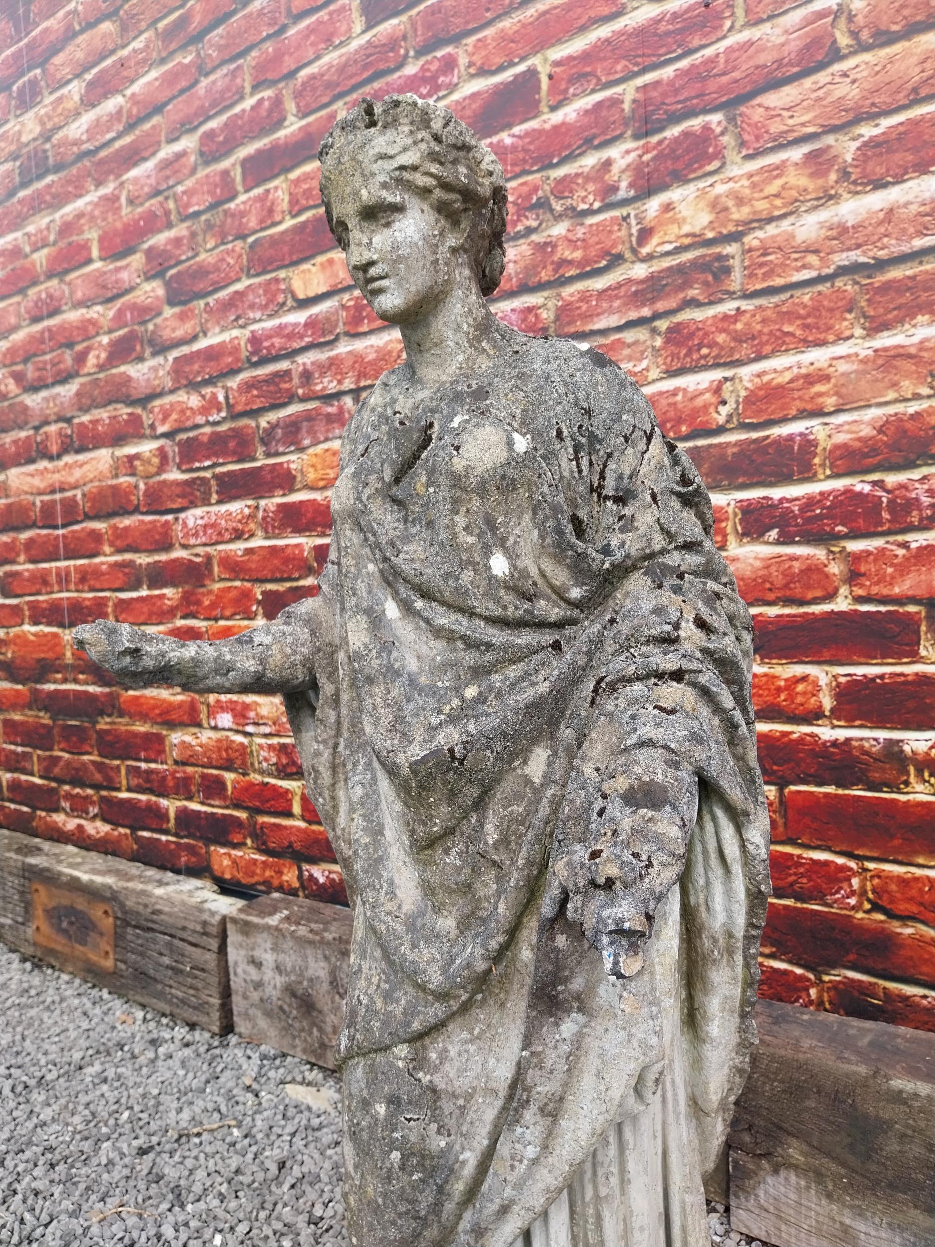 Early 20th C. composition statue of a Grecian Lady {122 cm H x 42 cm W x 40 cm D}. - Image 2 of 4