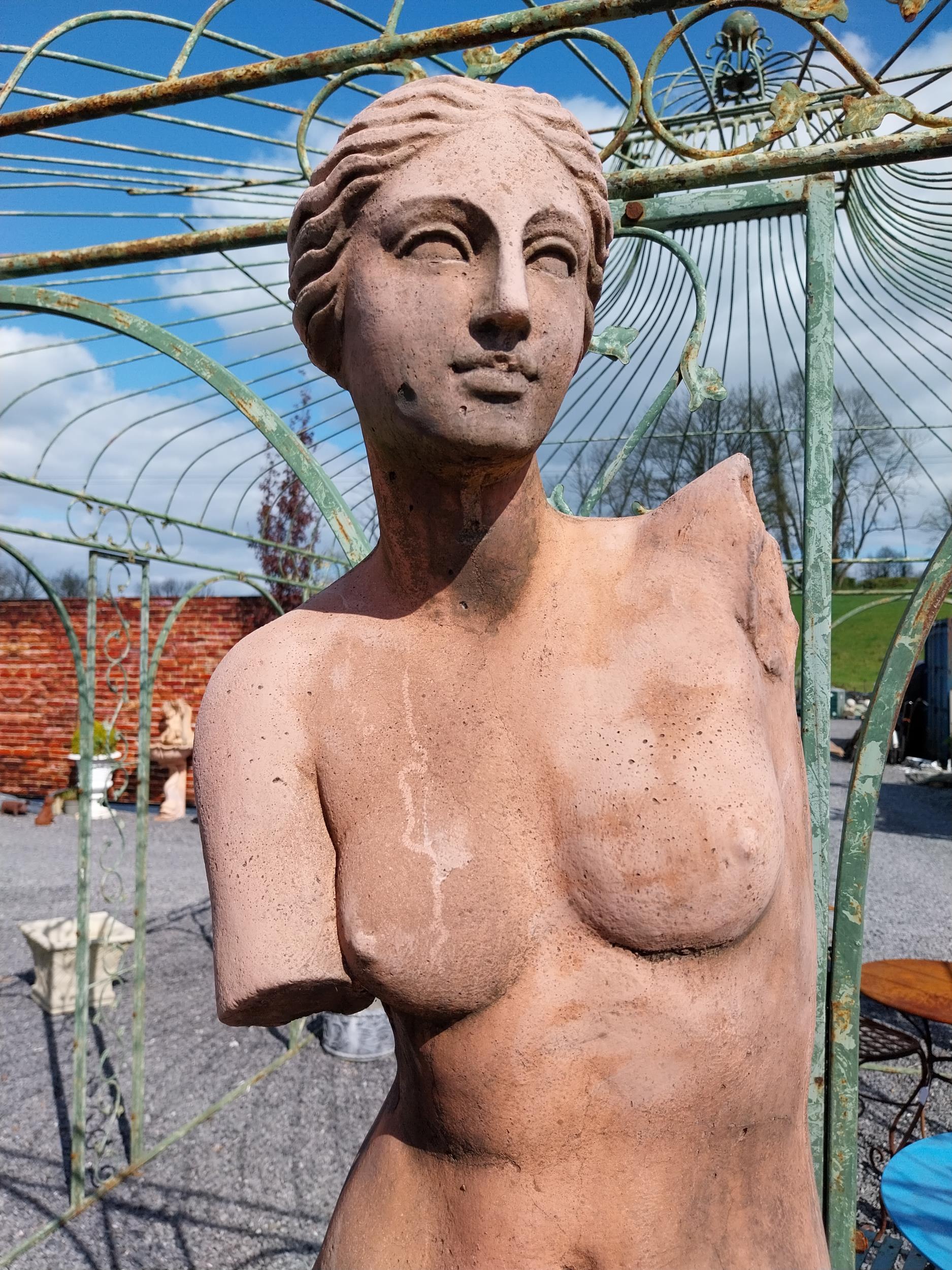 Moulded terracotta Venus de Milo statue raised on pedestal {200 cm H x 47 cm W x 47 cm D}. - Image 9 of 10