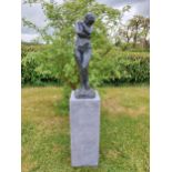 Exceptional quality contemporary bronze sculpture 'The Lonely Embrace' raised on slate plinth {